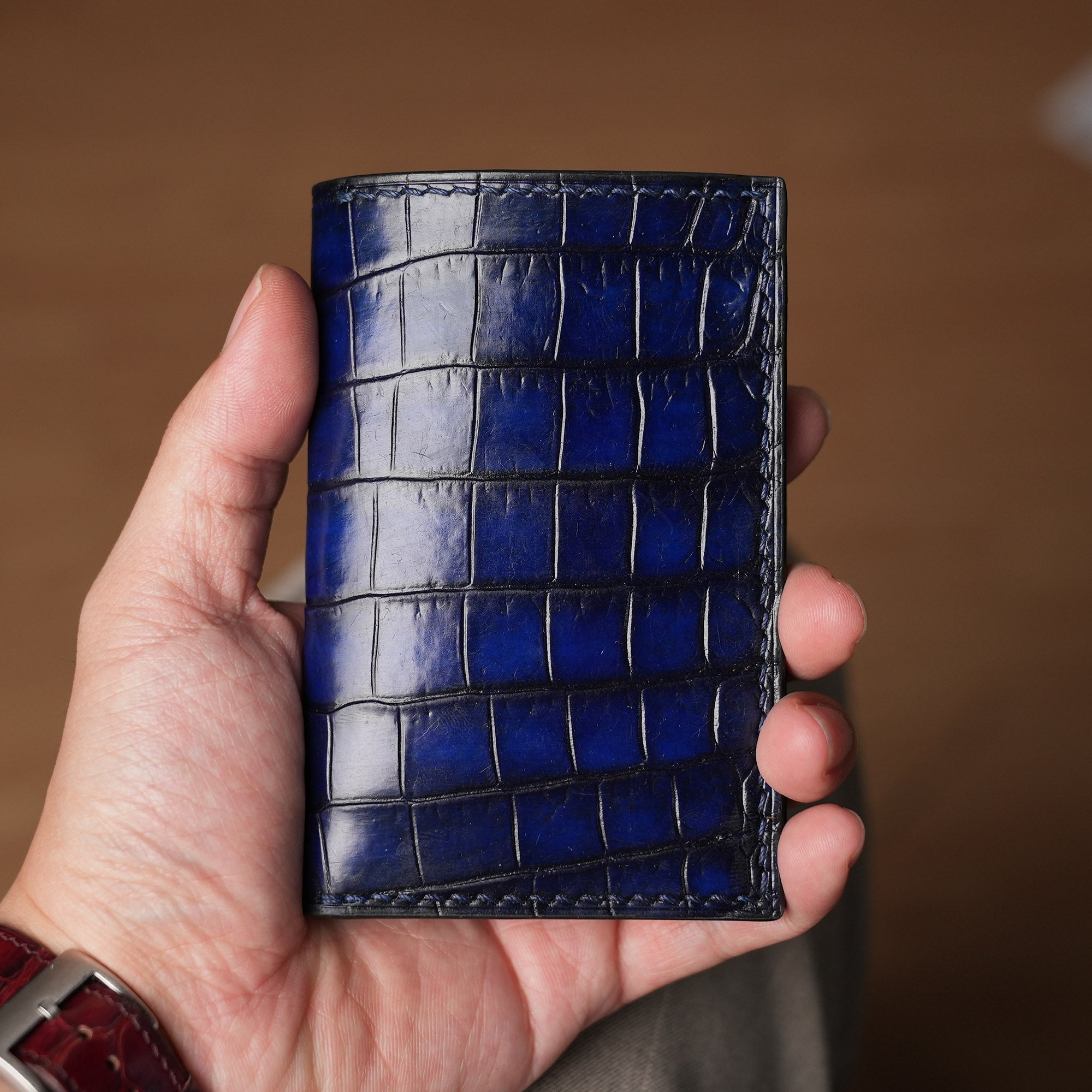 Dark Blue Crocodile mix Epsom Leather Bifold Wallet