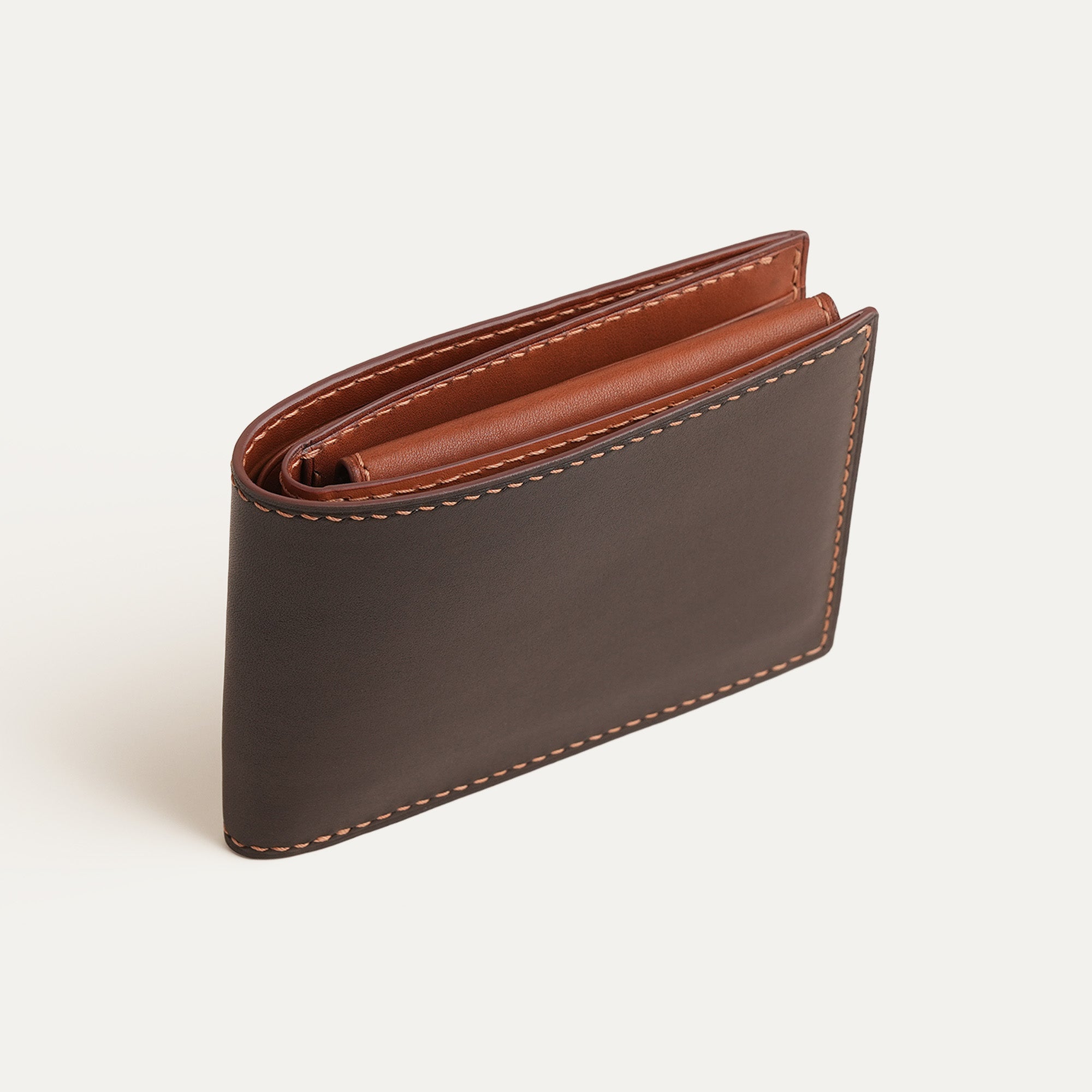 Dark Brown Box Calfskin Mix Golden Barenia Leather Bifold Wallet with Removable Passcase