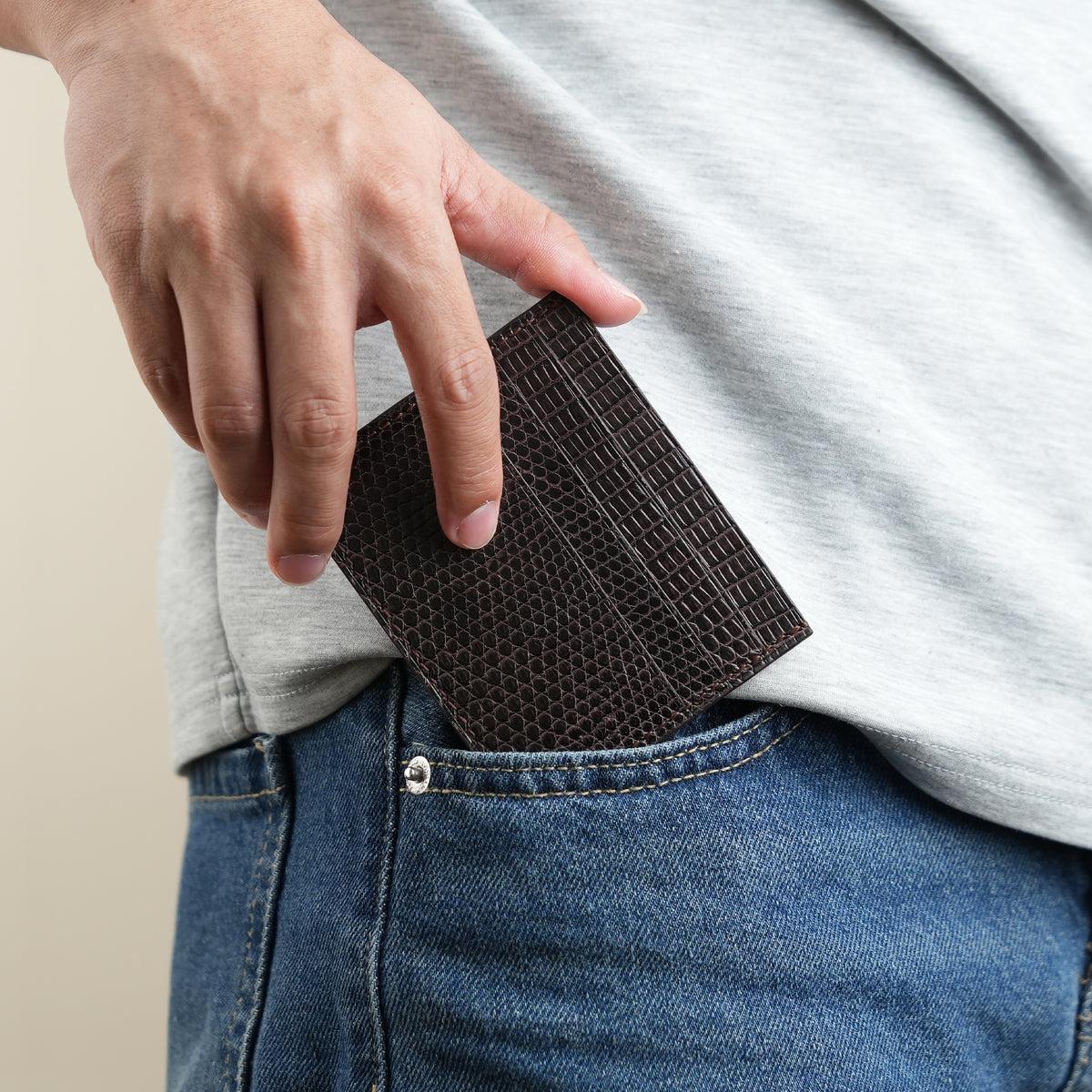 Dark Brown Lizard Leather Card Holder