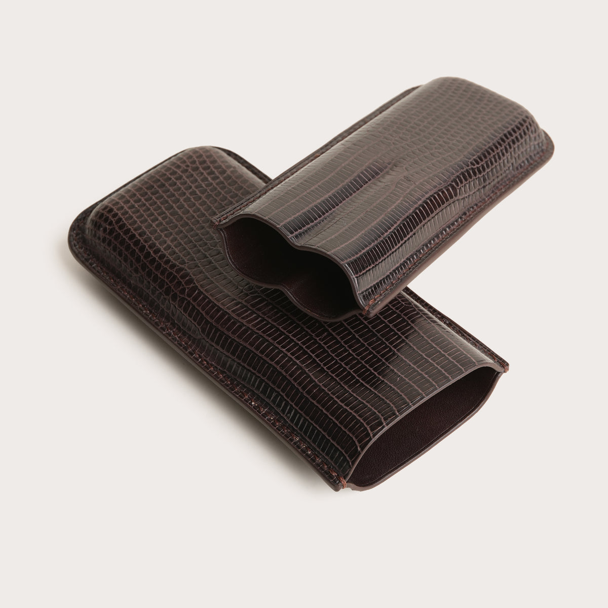 Dark Brown Lizard Leather Cigar Case