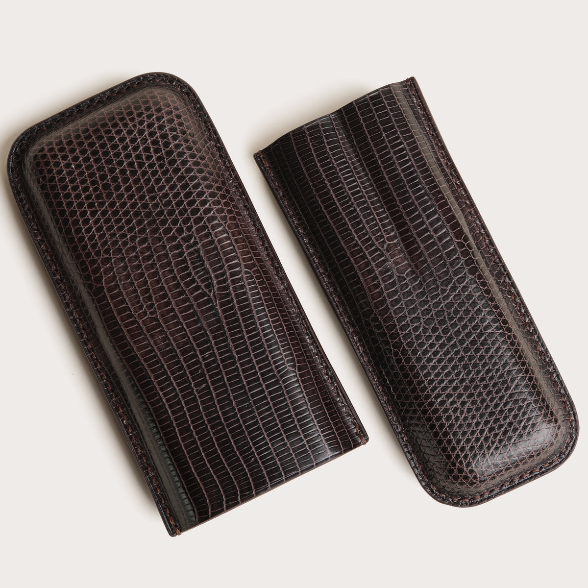 Dark Brown Lizard Leather Cigar Case