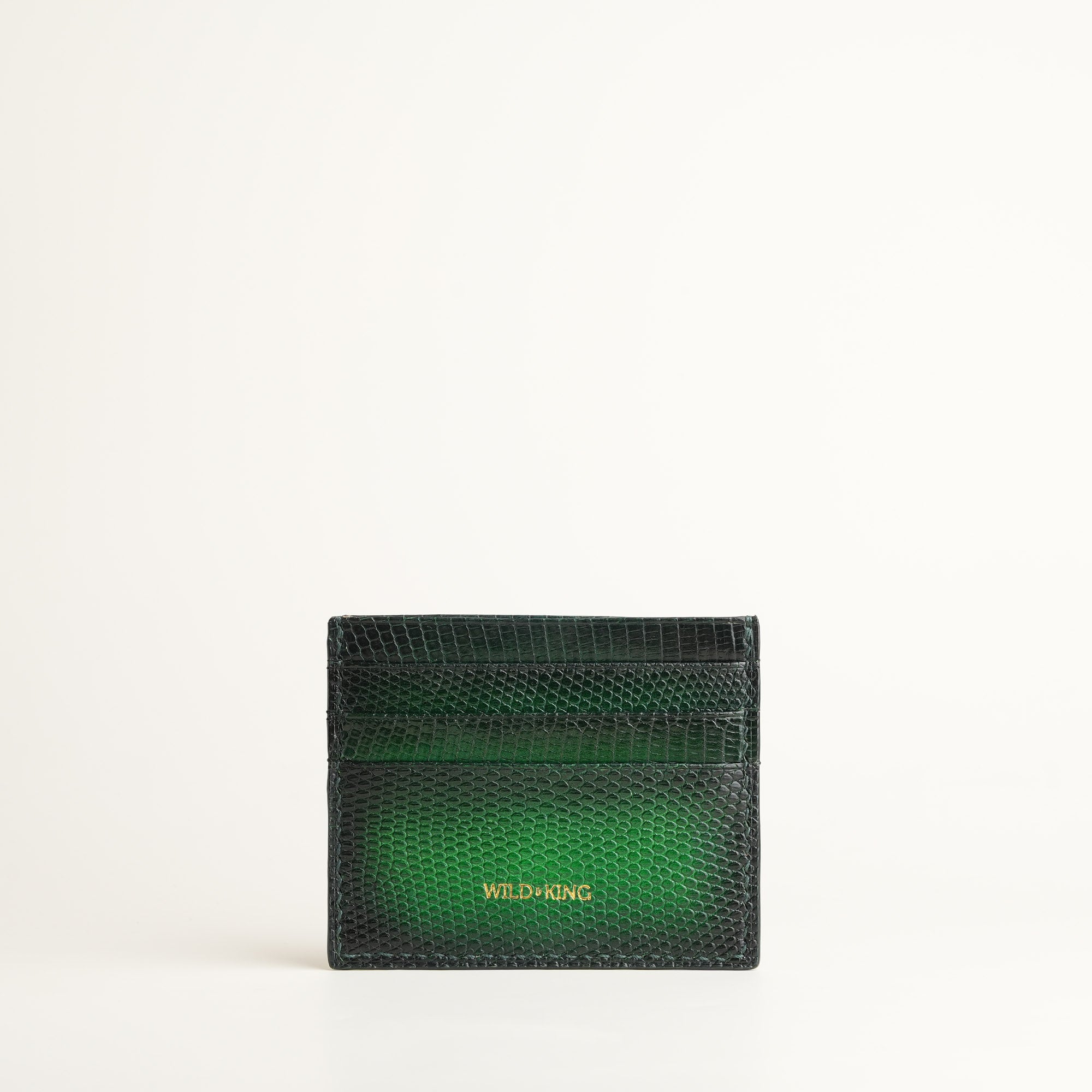 Dark Green Lizard Leather Card Holder - Patina Finish