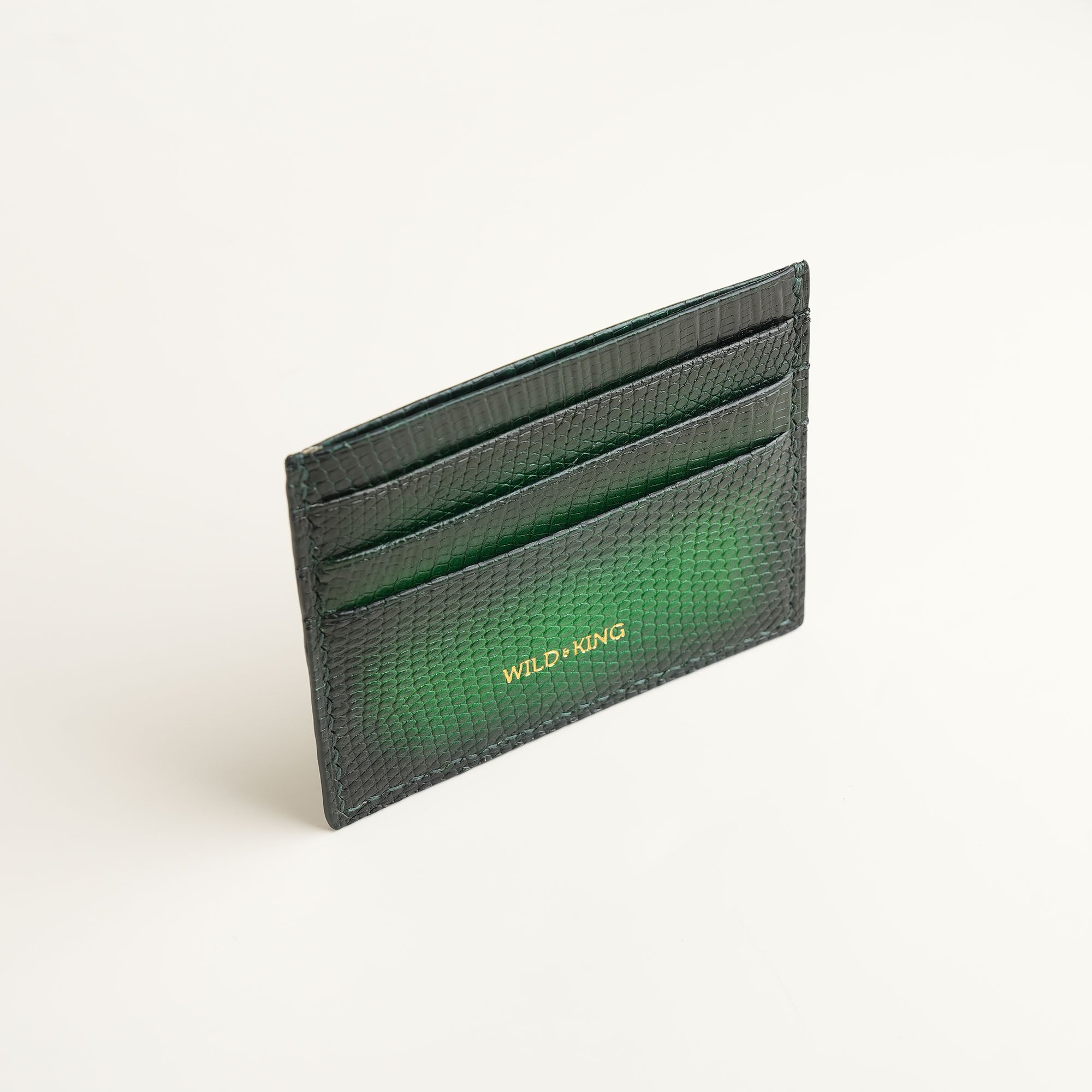 Dark Green Lizard Leather Card Holder - Patina Finish