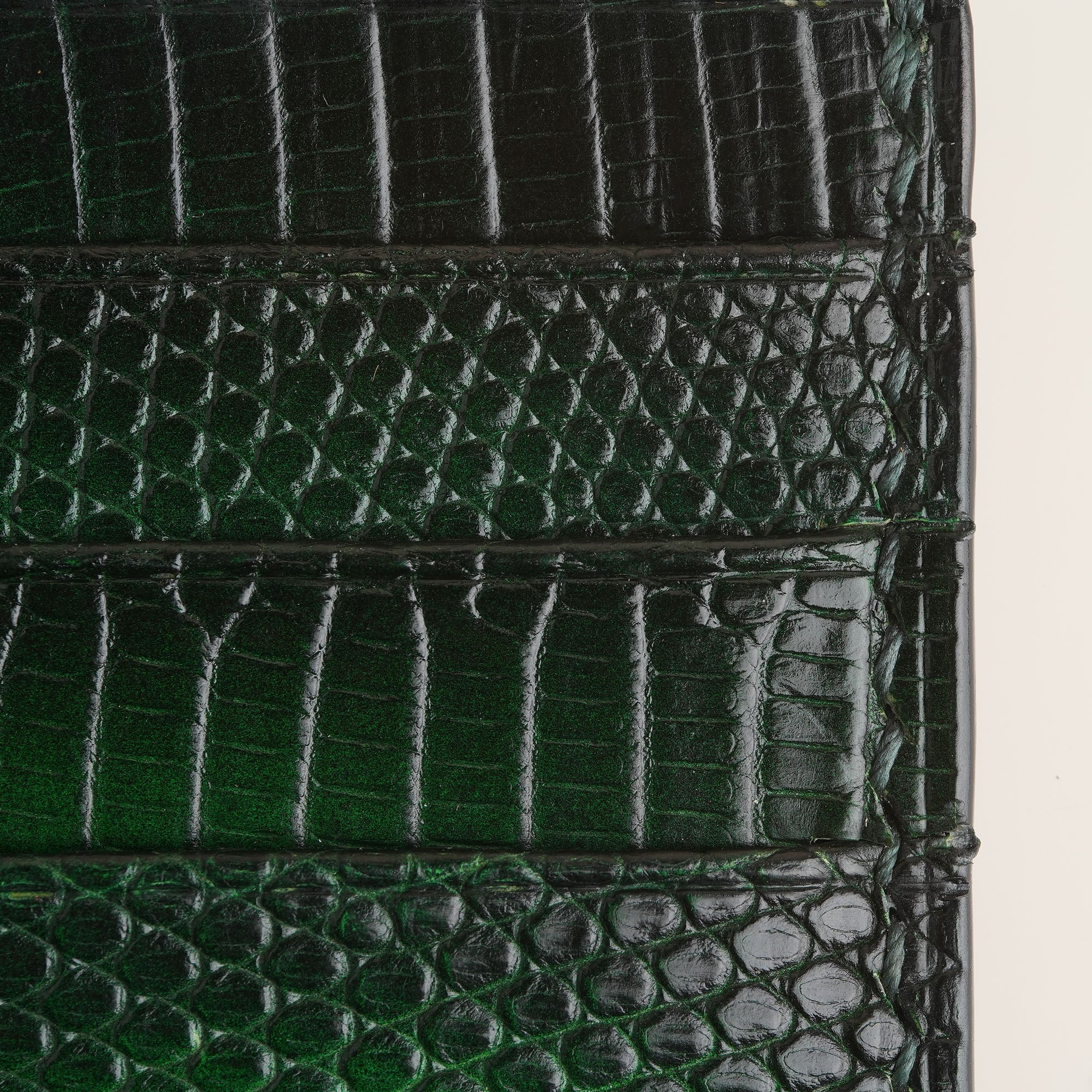 Dark Green Lizard Leather Card Holder - Patina Finish