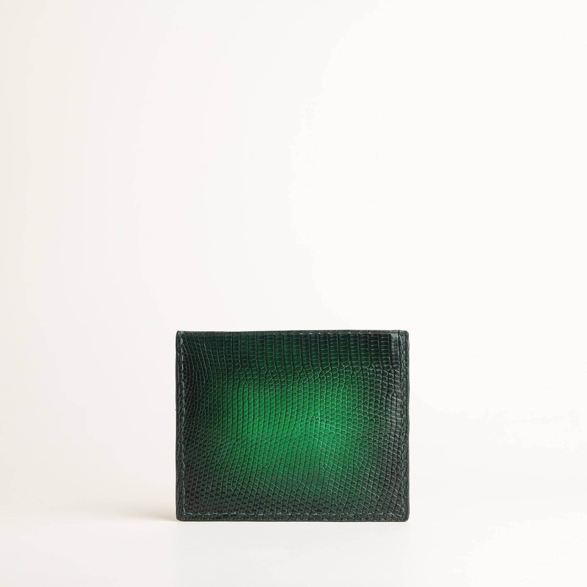 Dark Green Lizard Leather Card Holder - Patina Finish