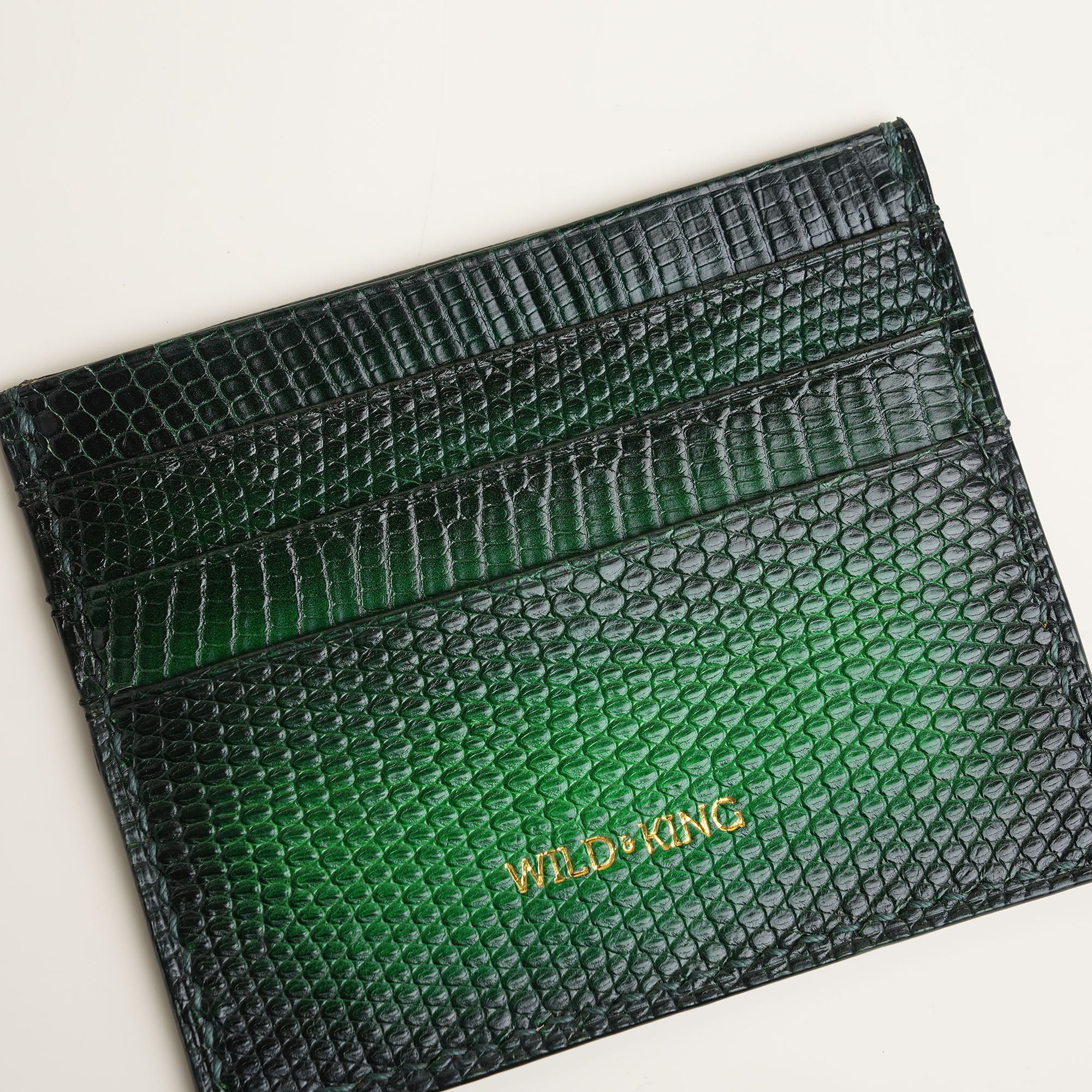 Dark Green Lizard Leather Card Holder - Patina Finish