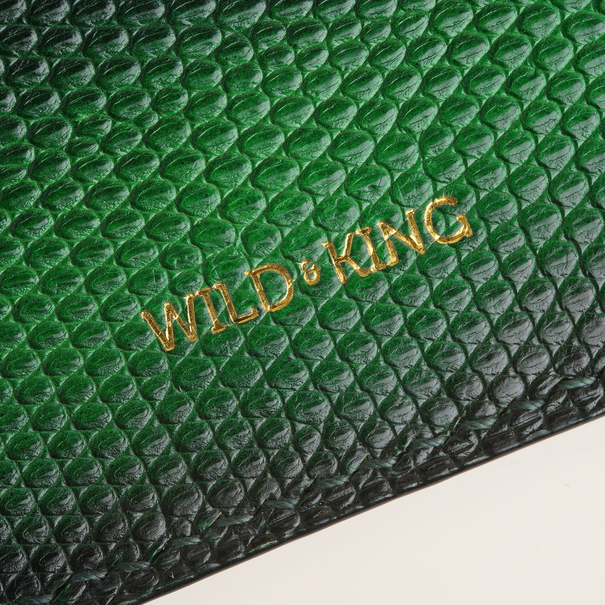 Dark Green Lizard Leather Card Holder - Patina Finish