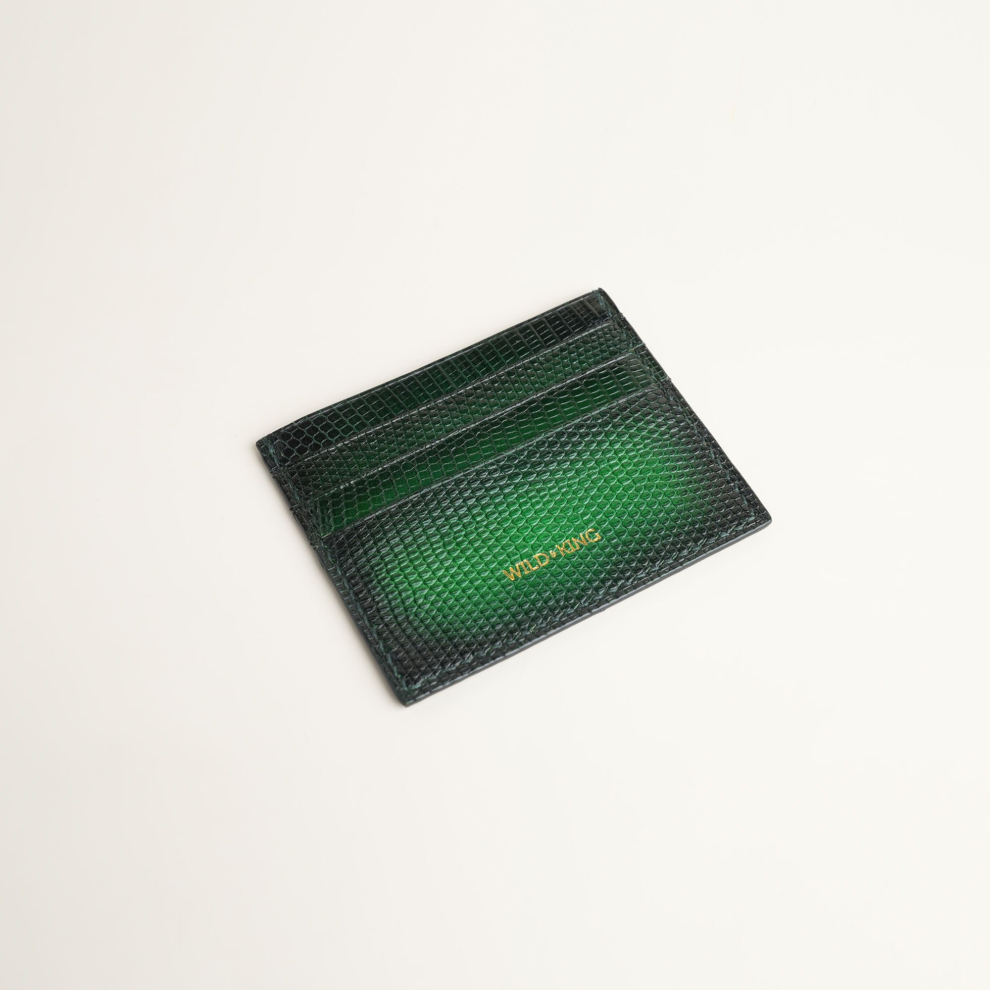 Dark Green Lizard Leather Card Holder - Patina Finish