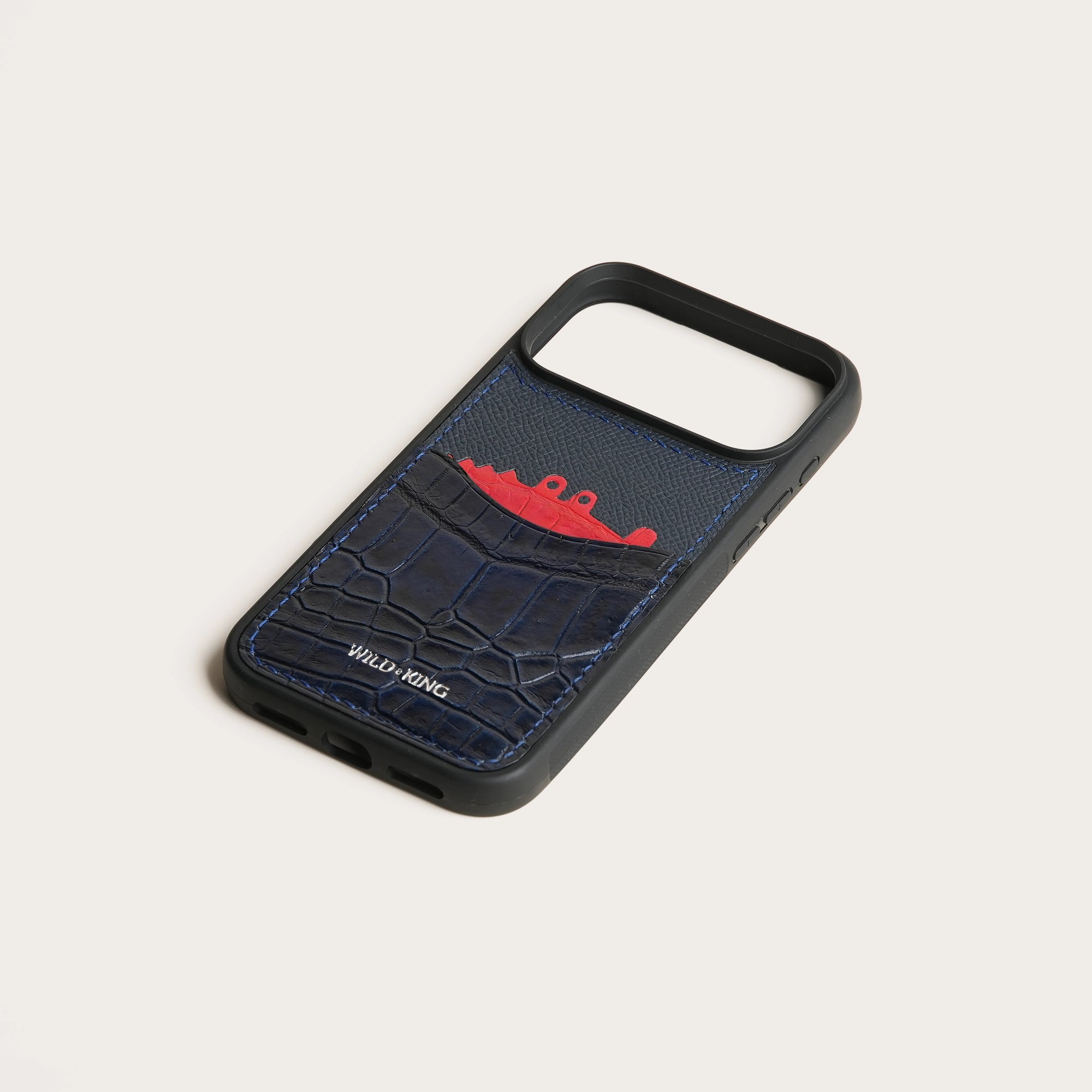 Dark Navy Crocodile Leather Iphone Case with Card Holder - Stupid Alligator