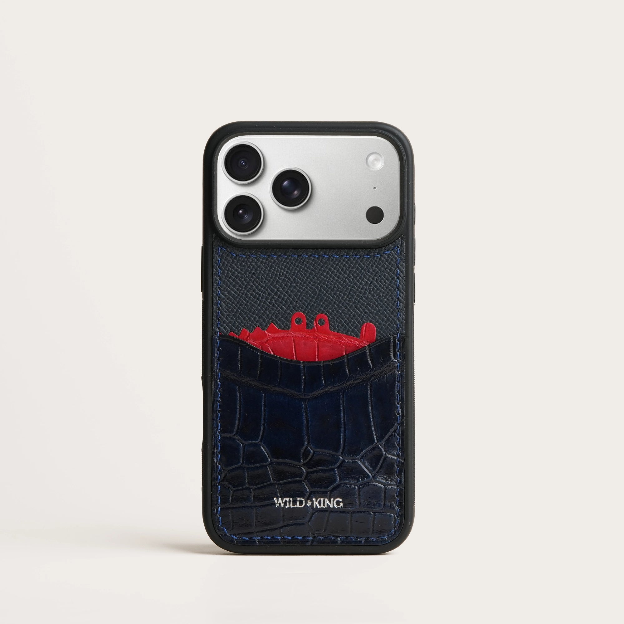 Dark Navy Crocodile Leather Iphone Case with Card Holder - Stupid Alligator