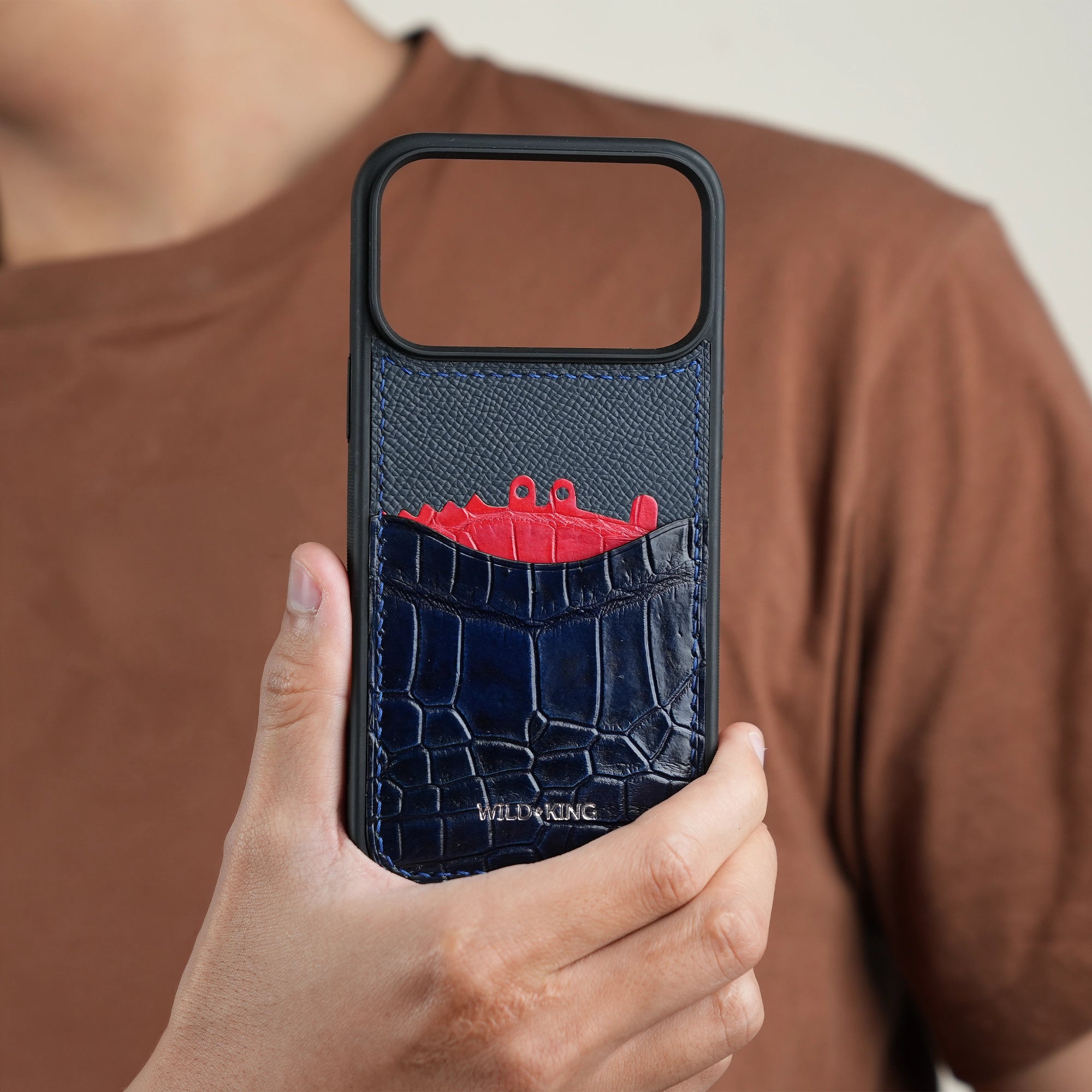 Dark Navy Crocodile Leather Iphone Case with Card Holder - Stupid Alligator