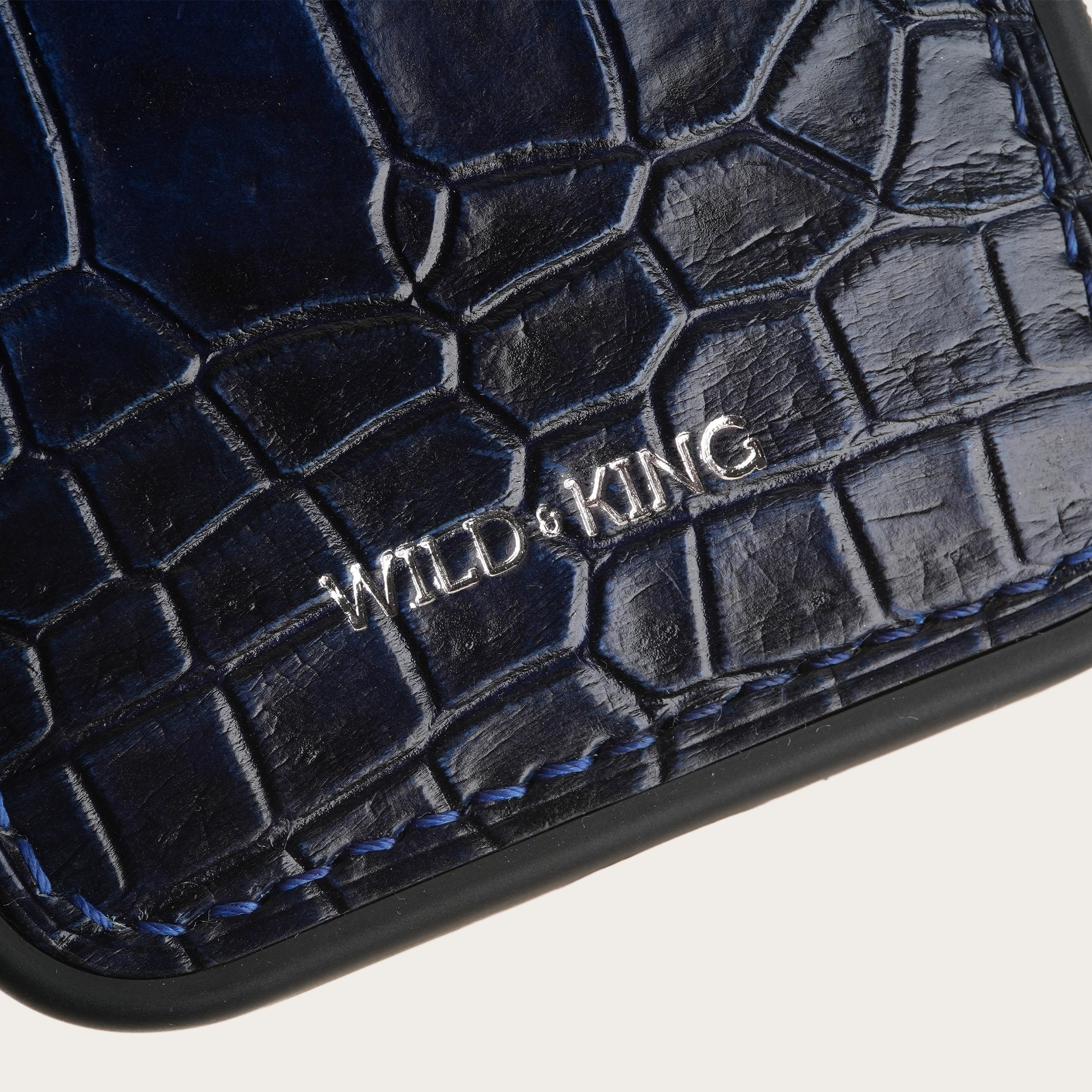 Dark Navy Crocodile Leather Iphone Case with Card Holder - Stupid Alligator