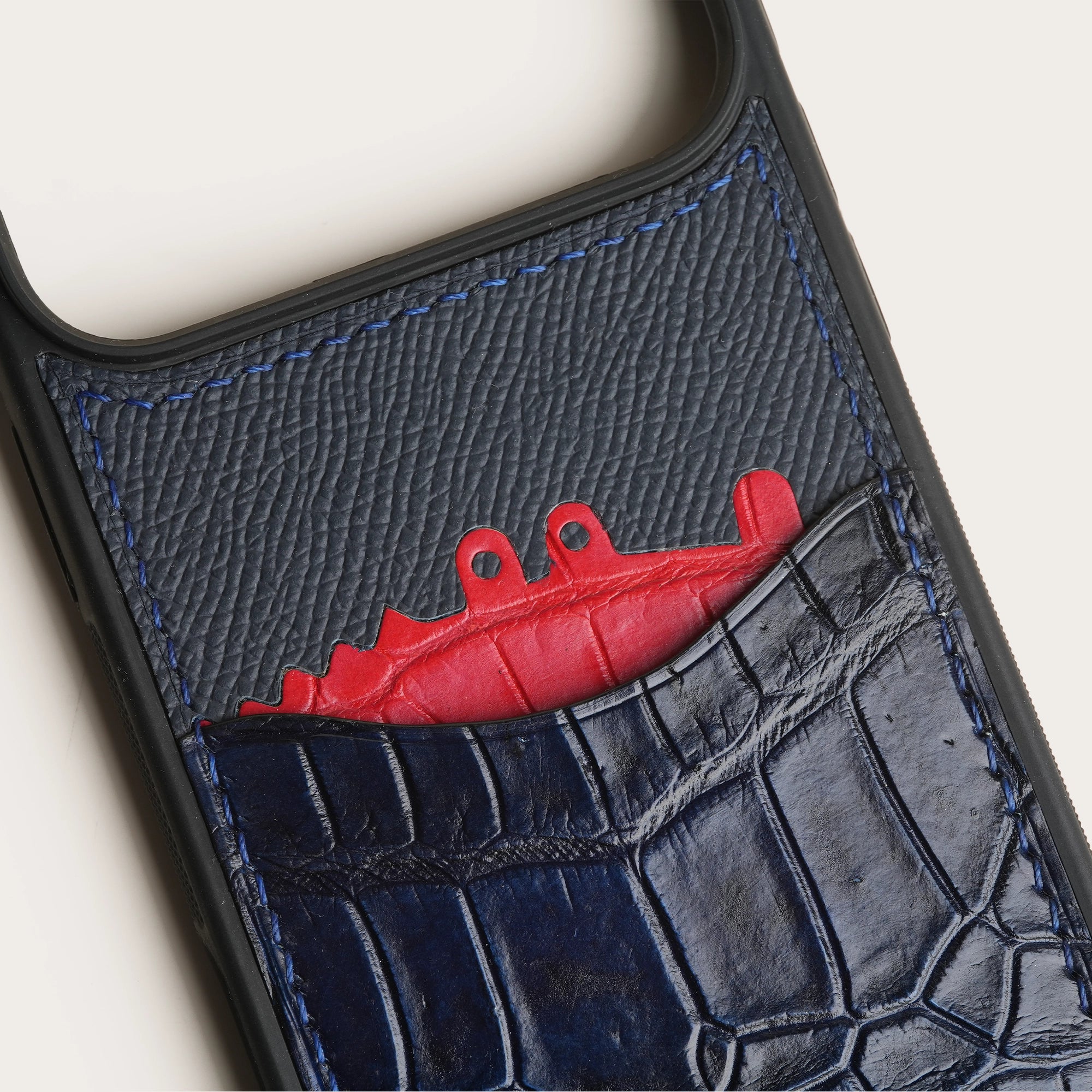 Dark Navy Crocodile Leather Iphone Case with Card Holder - Stupid Alligator