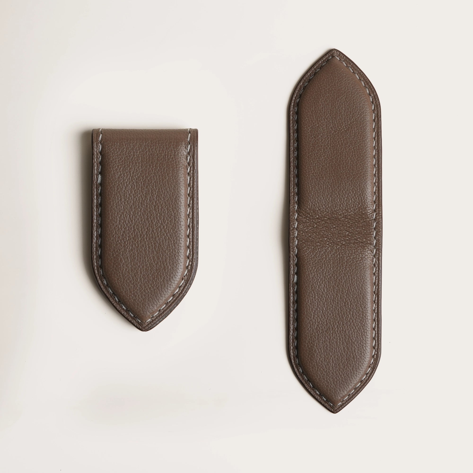 Dark Taupe Peccary Leather Money Clip - Pointed Shape