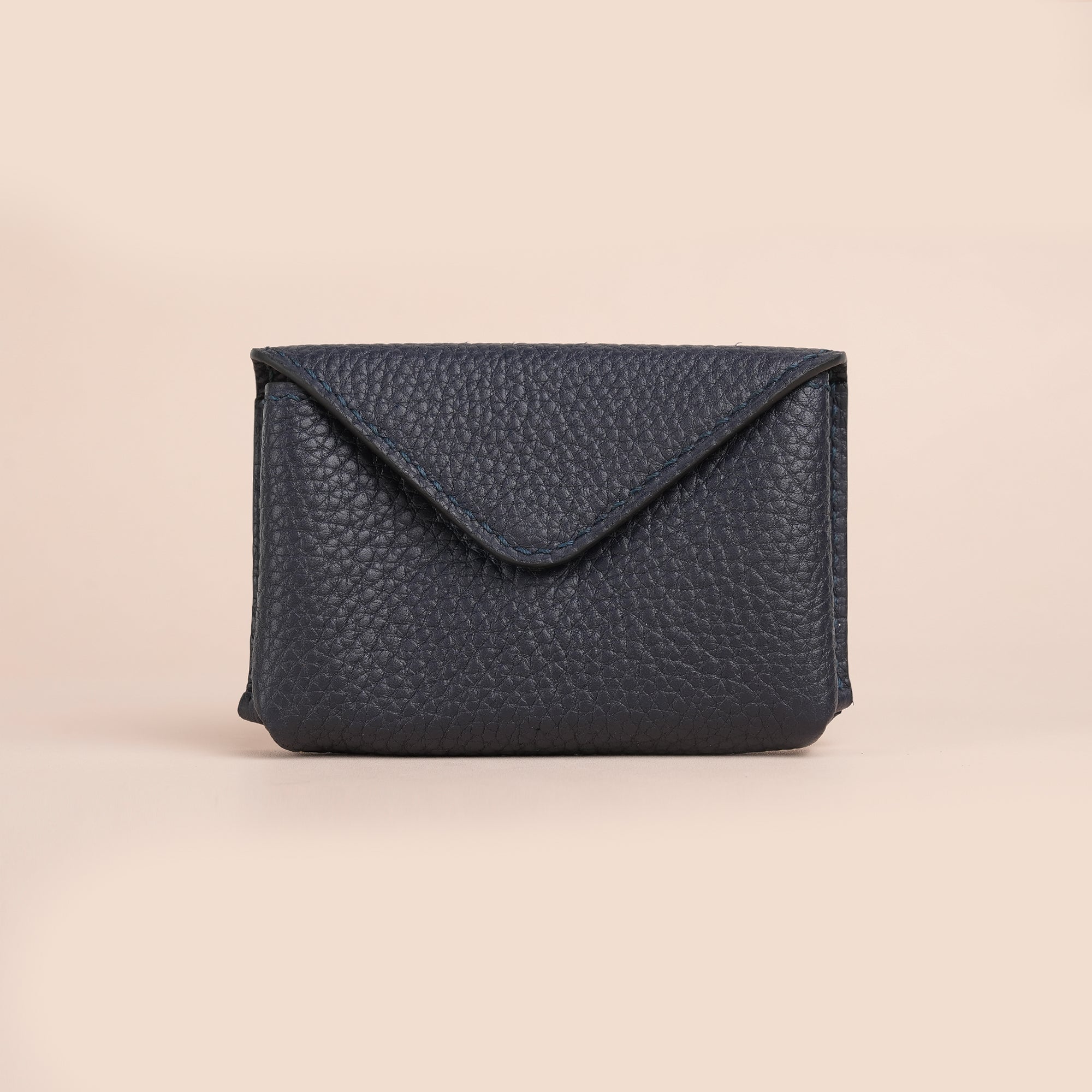 Dark Navy Togo Leather Snap Card Coin Wallet