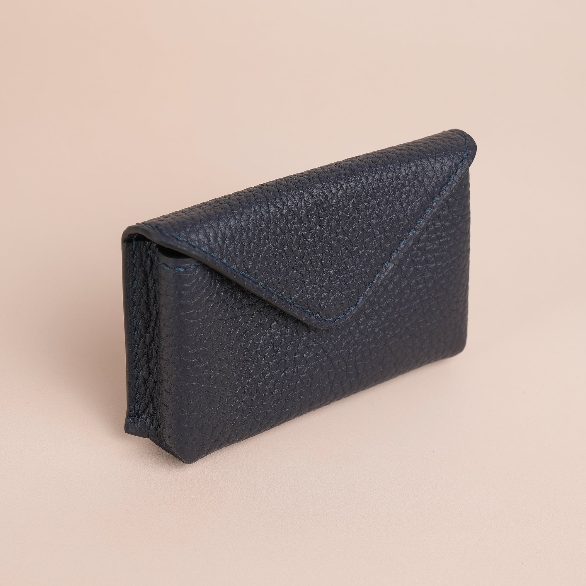 Dark Navy Togo Leather Snap Card Coin Wallet