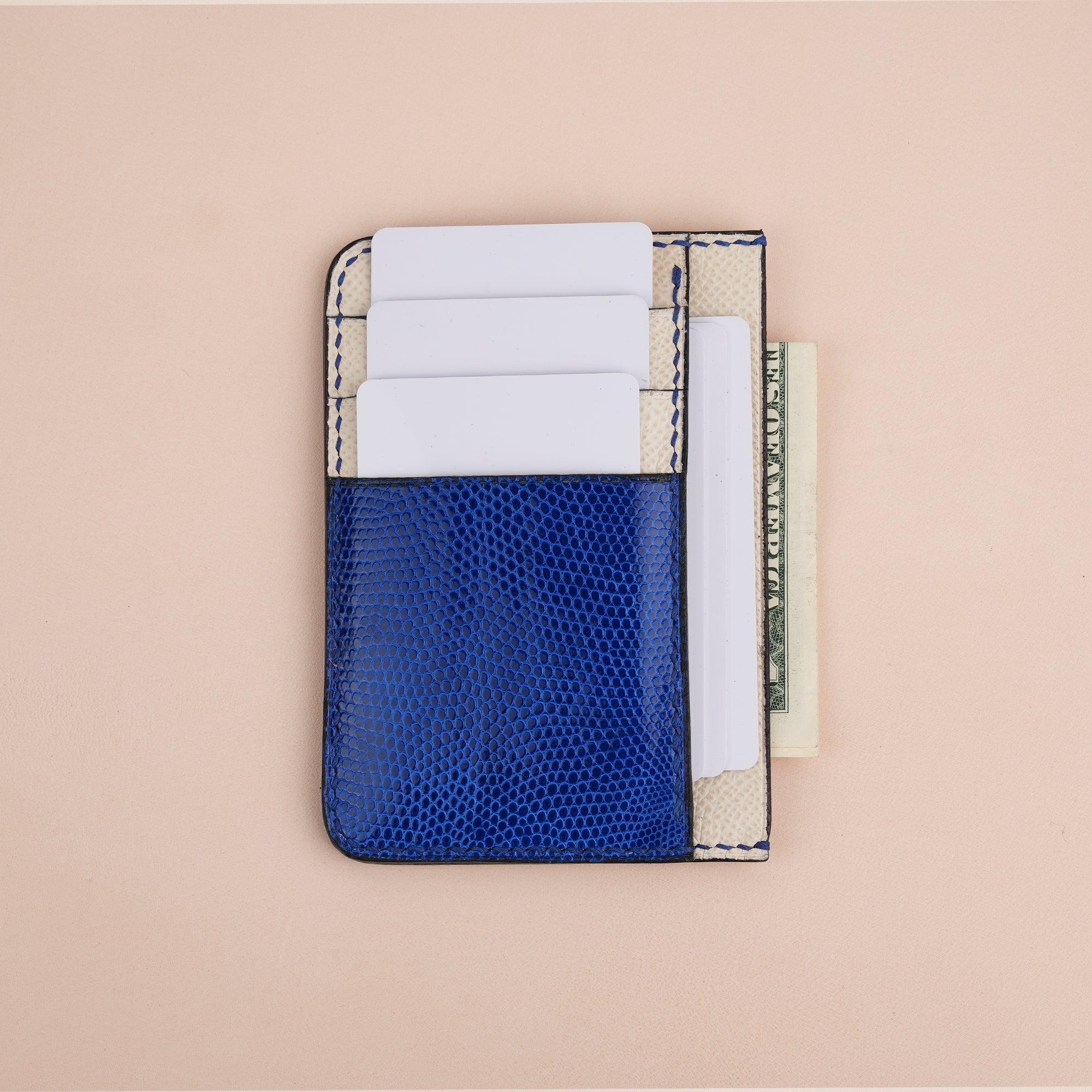 White Blue Epsom Leather Card Holder Wallet Slim - WildandKing