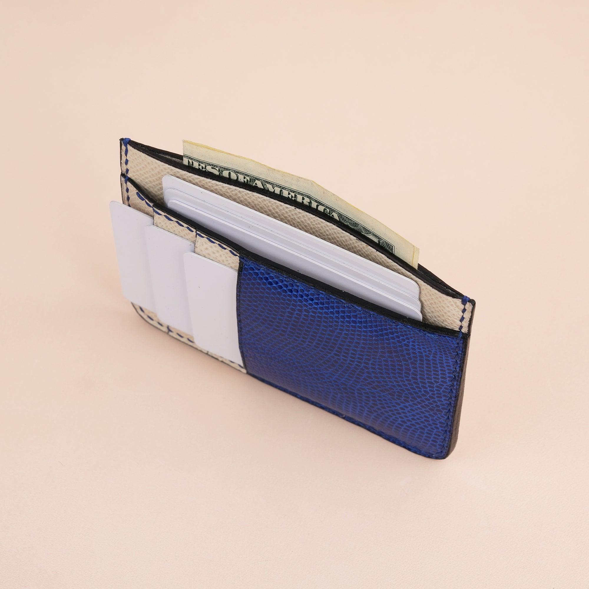 White Blue Epsom Leather Card Holder Wallet Slim - WildandKing