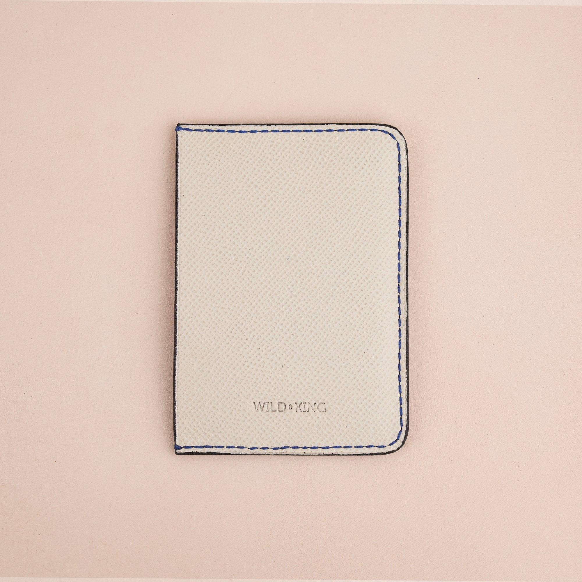 White Blue Epsom Leather Card Holder Wallet Slim - WildandKing