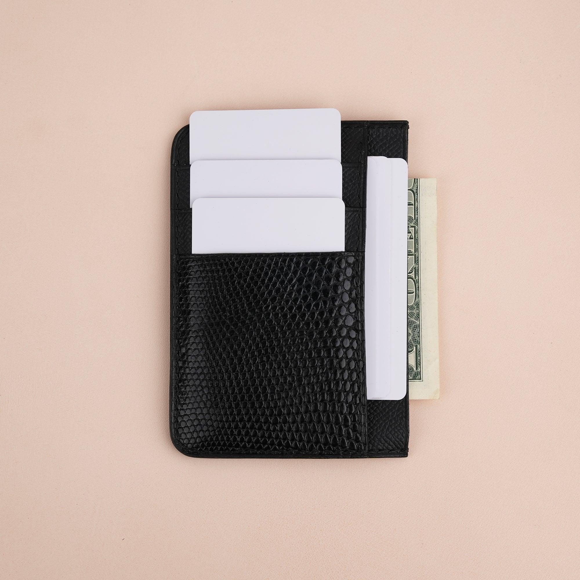 Black Epsom Leather Card Holder Wallet Slim - WildandKing