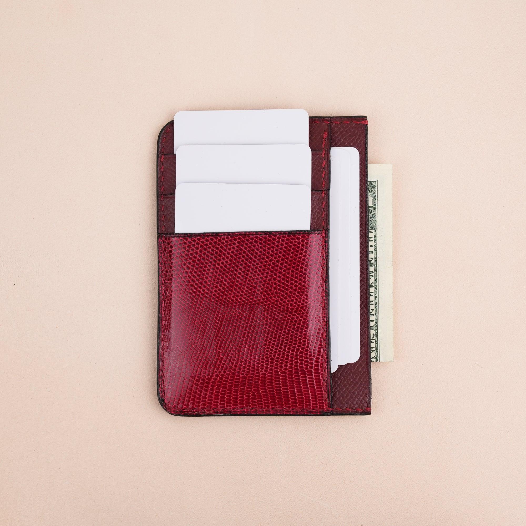 Red Epsom Leather Card Holder Wallet Slim - WildandKing