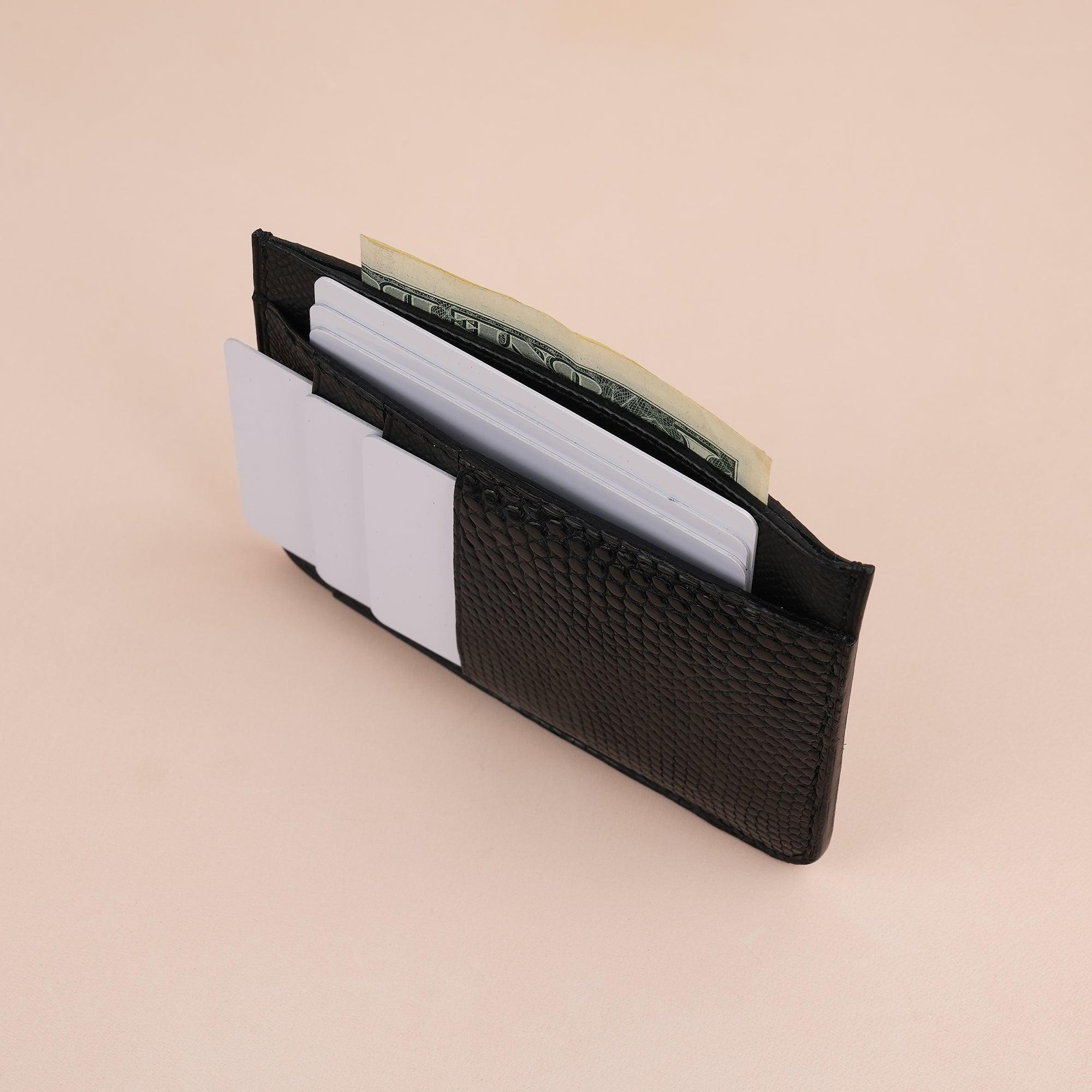 Black Epsom Leather Card Holder Wallet Slim - WildandKing