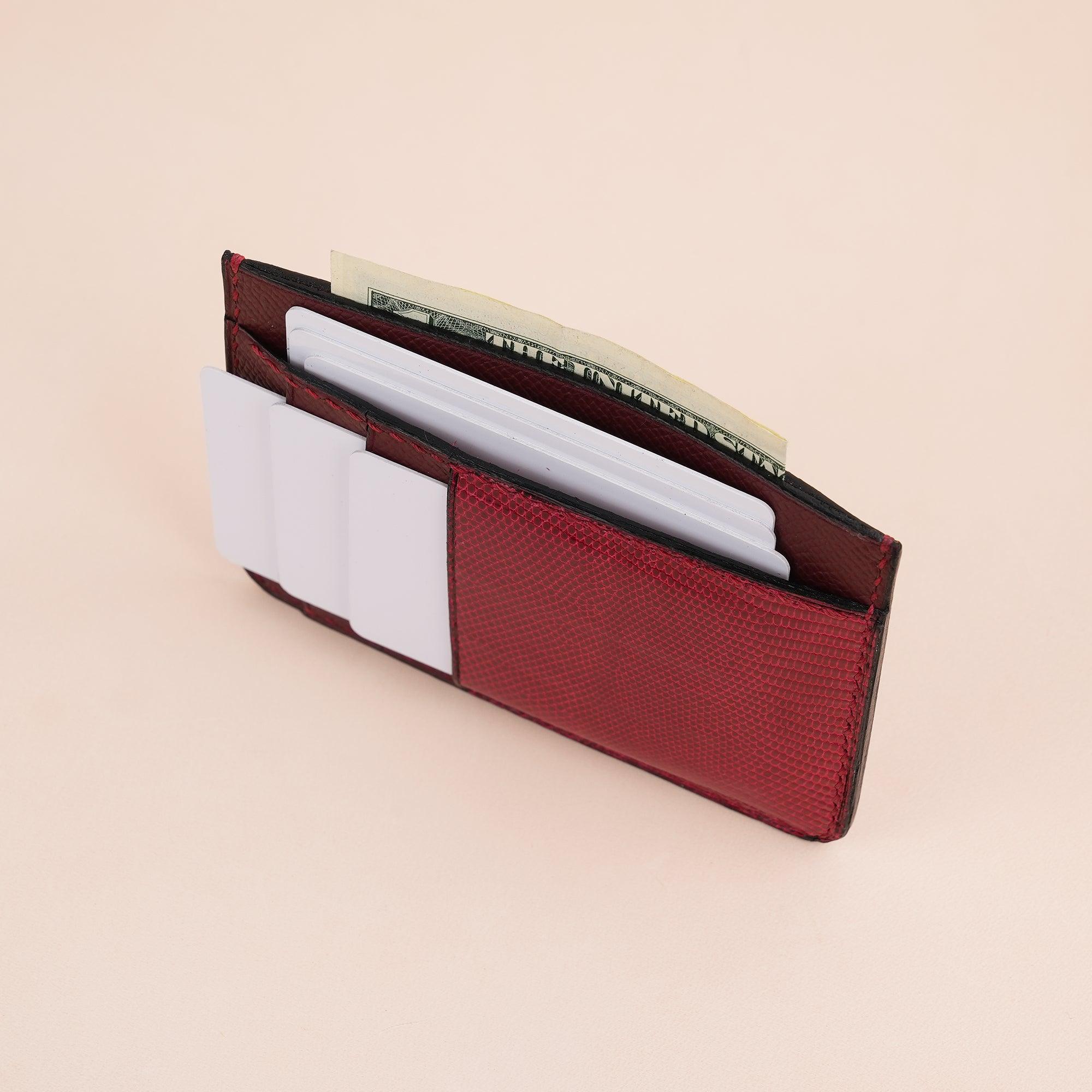 Red Epsom Leather Card Holder Wallet Slim - WildandKing