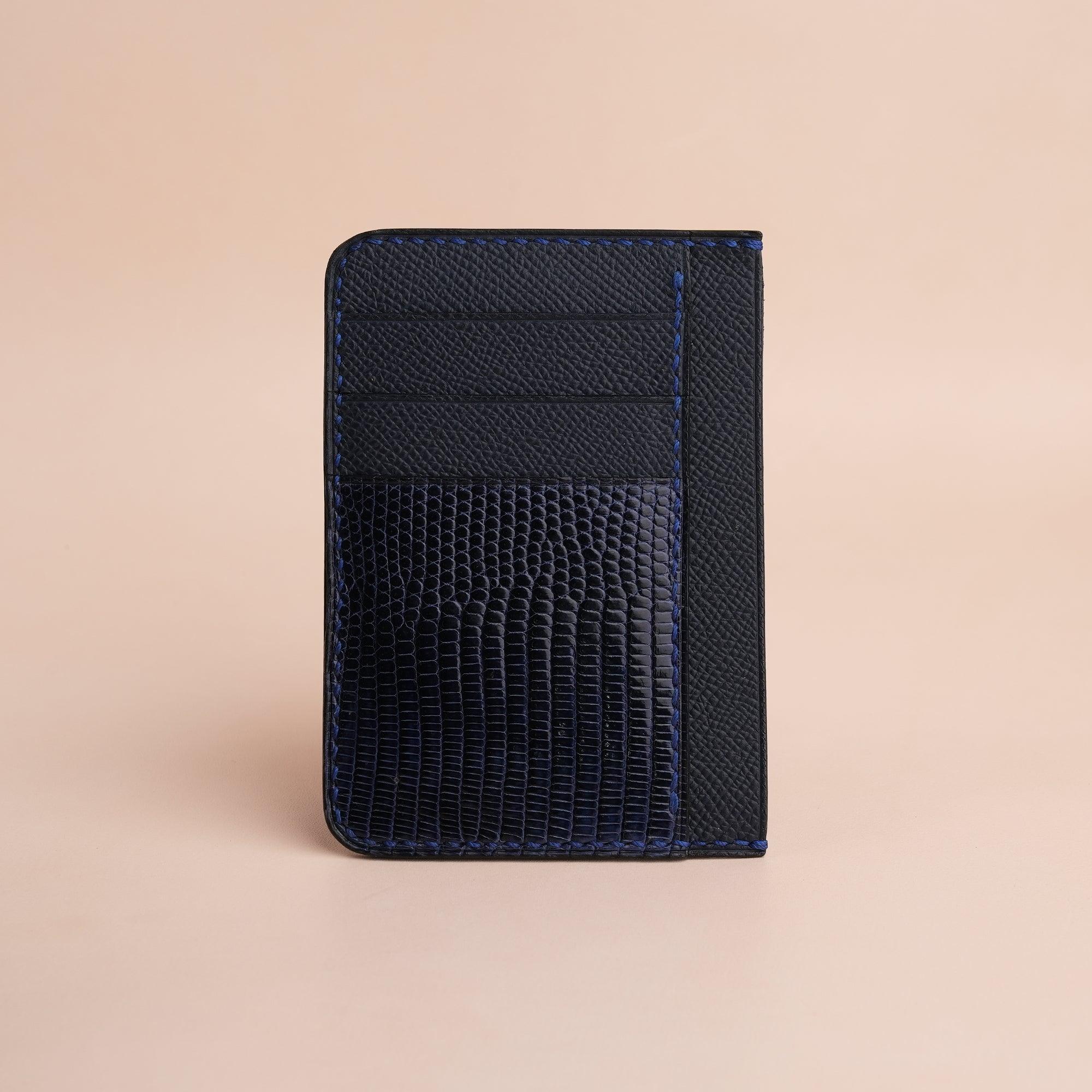 Navy Epsom Leather Card Holder Wallet Slim - WildandKing