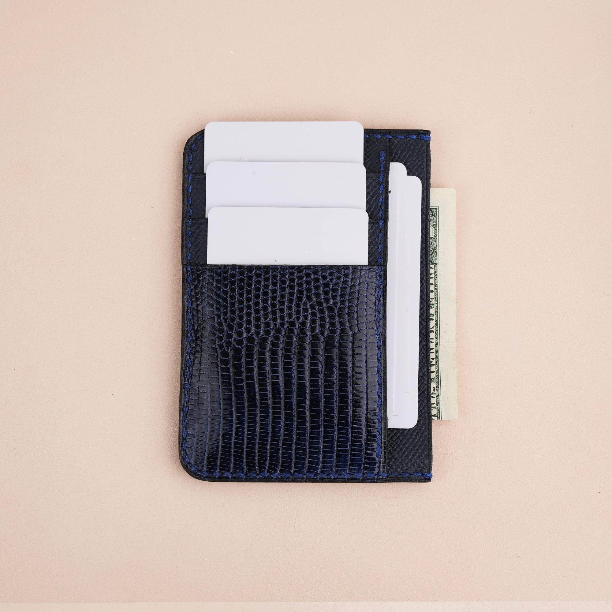 Navy Epsom Leather Card Holder Wallet Slim - WildandKing