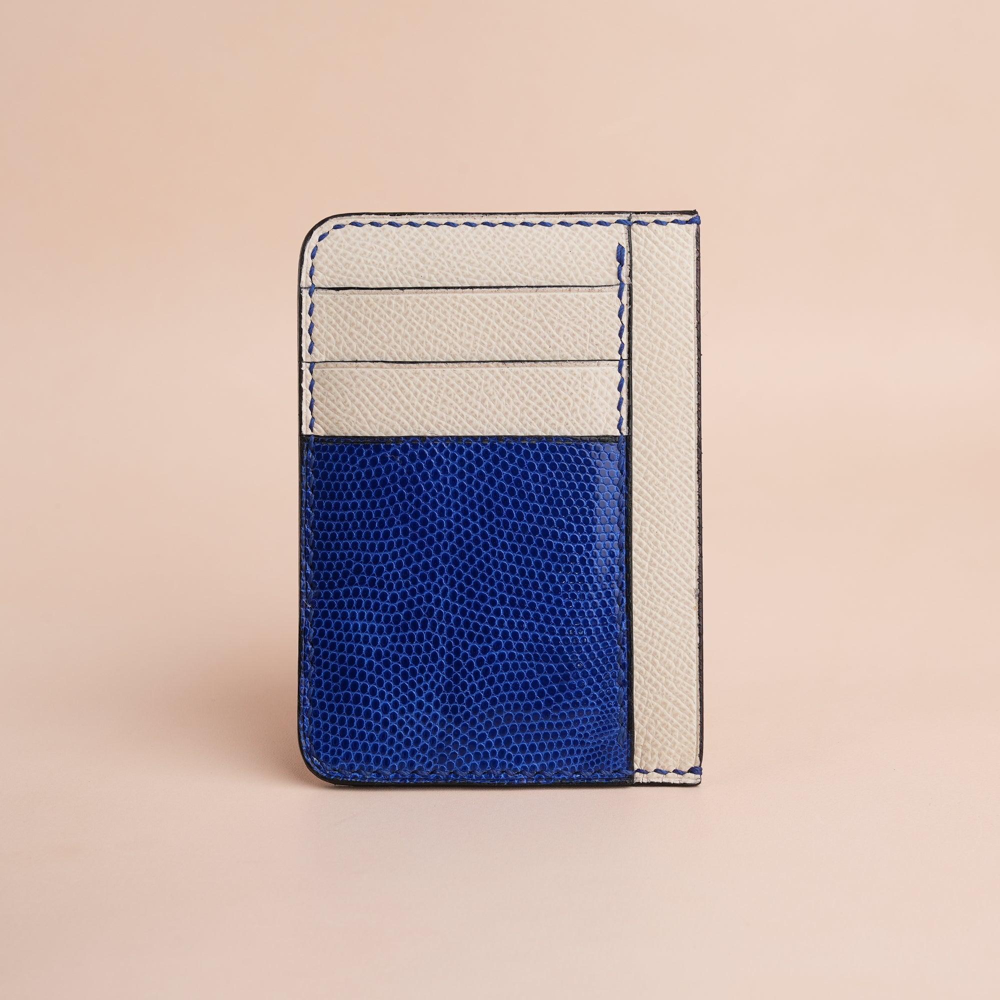 White Blue Epsom Leather Card Holder Wallet Slim - WildandKing