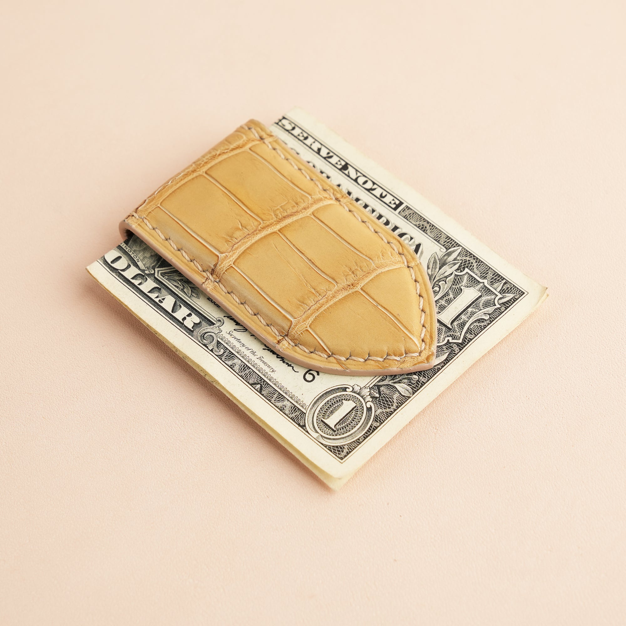Beige Alligator Leather Money Clip - Pointed Shape