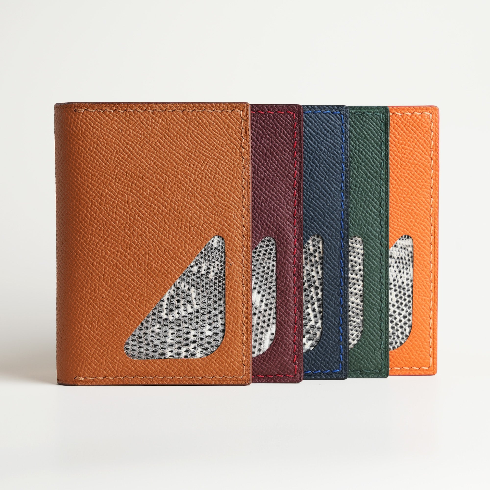 Burgundy Epsom mix Lizard Leather Bifold Wallet - Natural Pattern