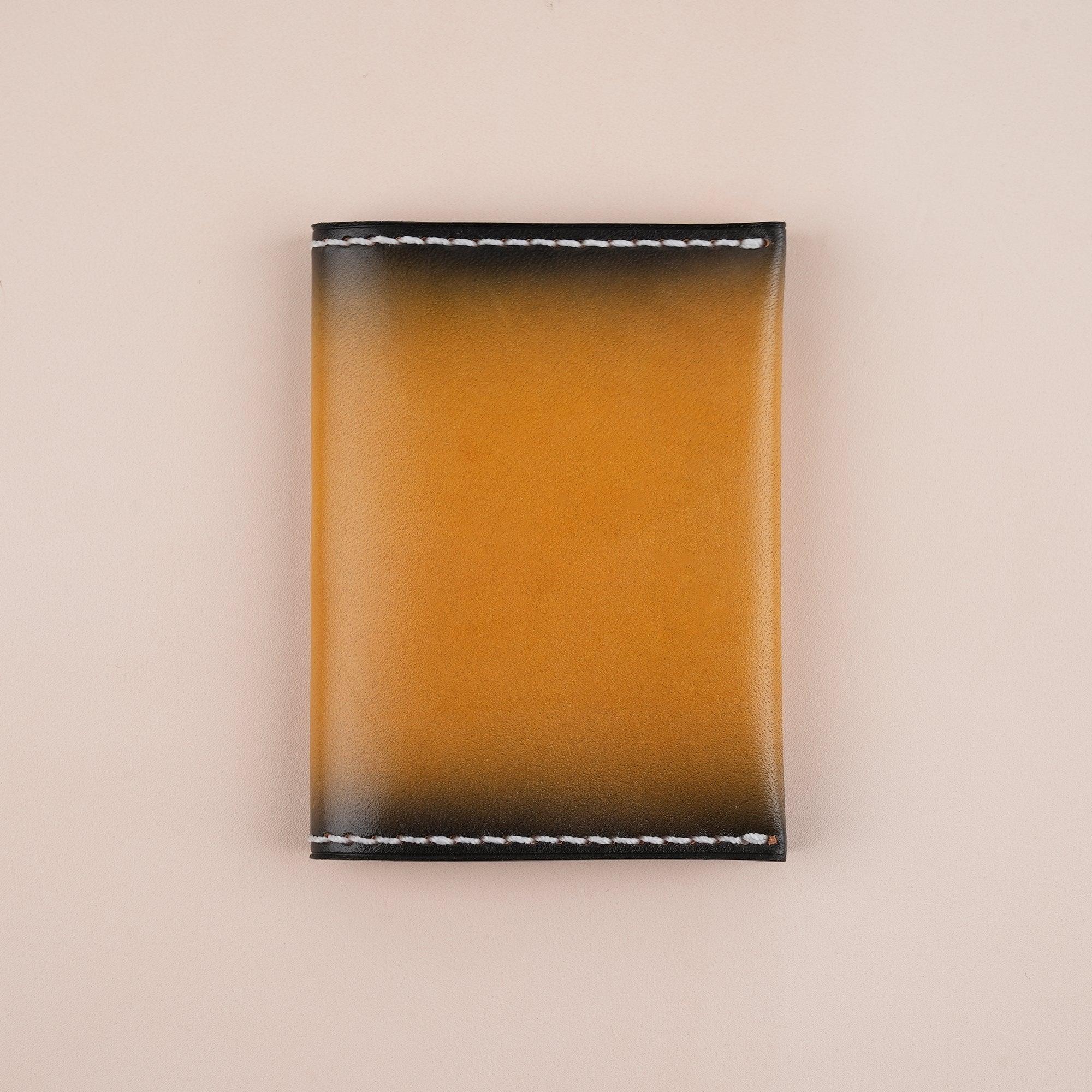 Minimalist Yellow Leather Bifold Card Wallet - Patina Finish