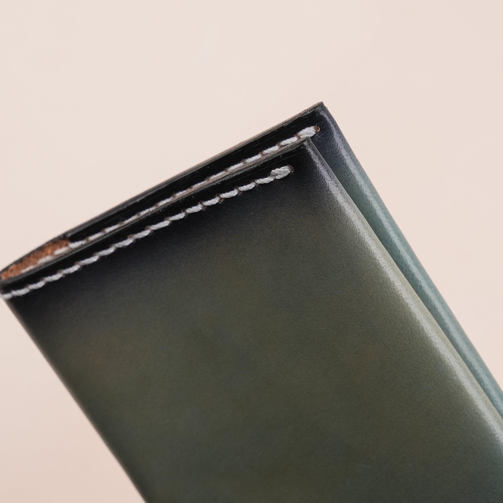 Patina Silver Gray Leather Slim Bifold Card Wallet - WildandKing