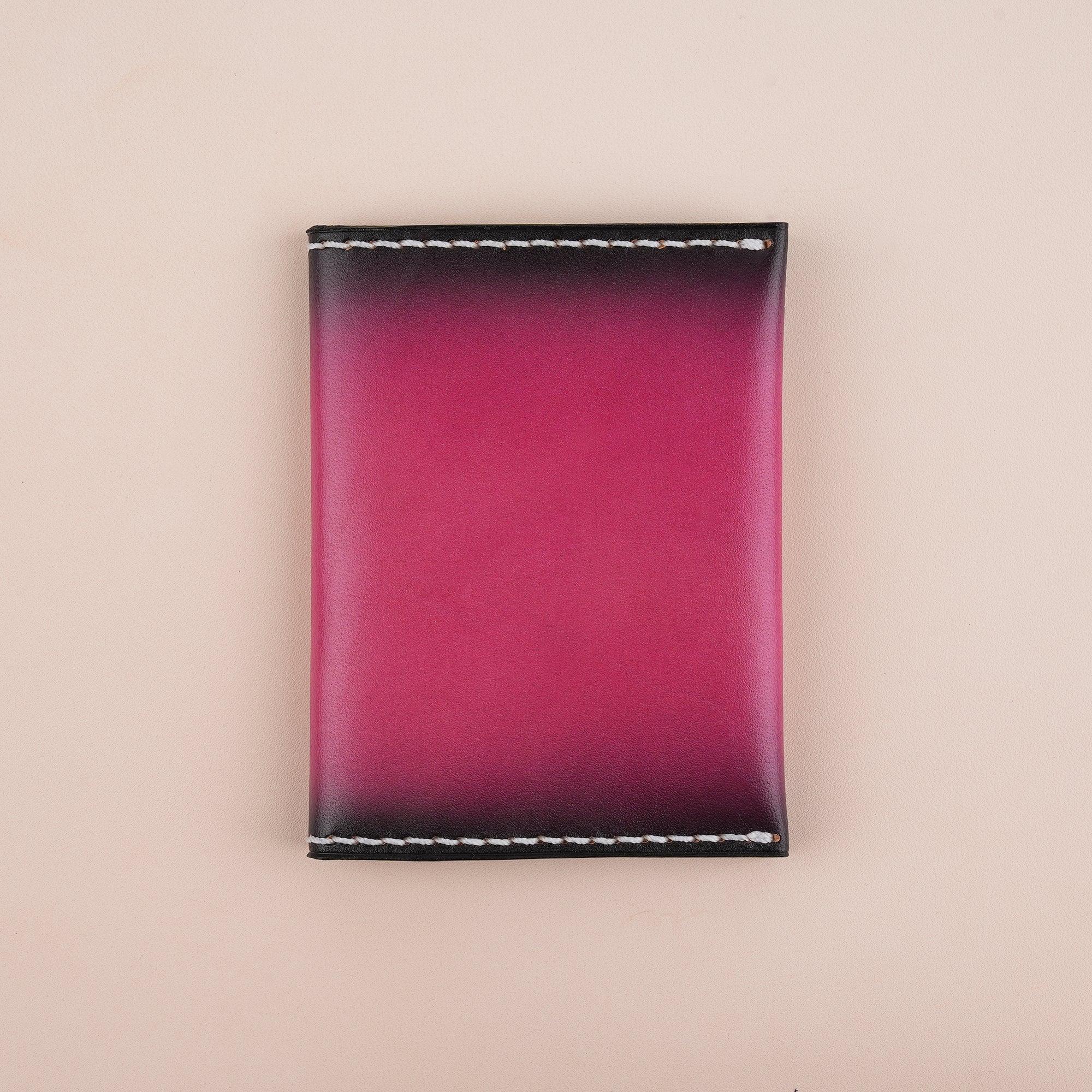 Patina Dark Pink Leather Slim Bifold Card Wallet - WildandKing