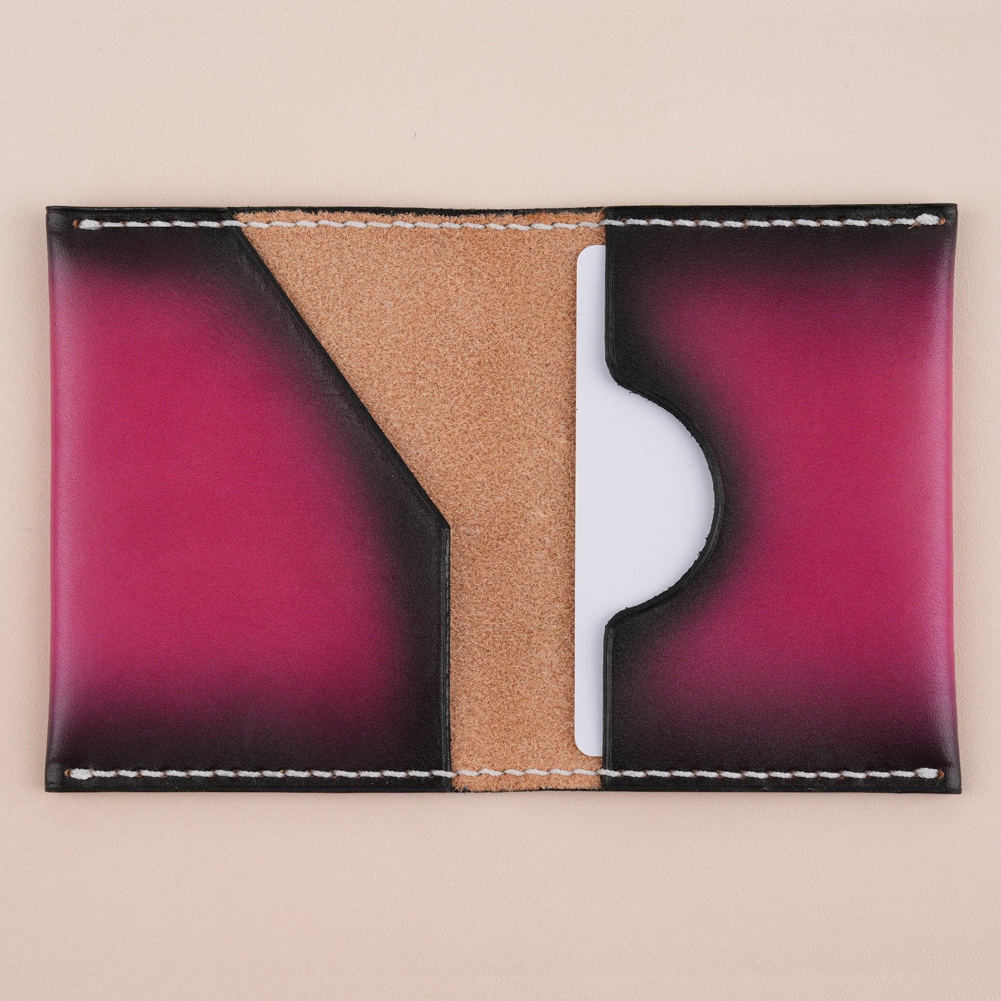 Patina Dark Pink Leather Slim Bifold Card Wallet - WildandKing