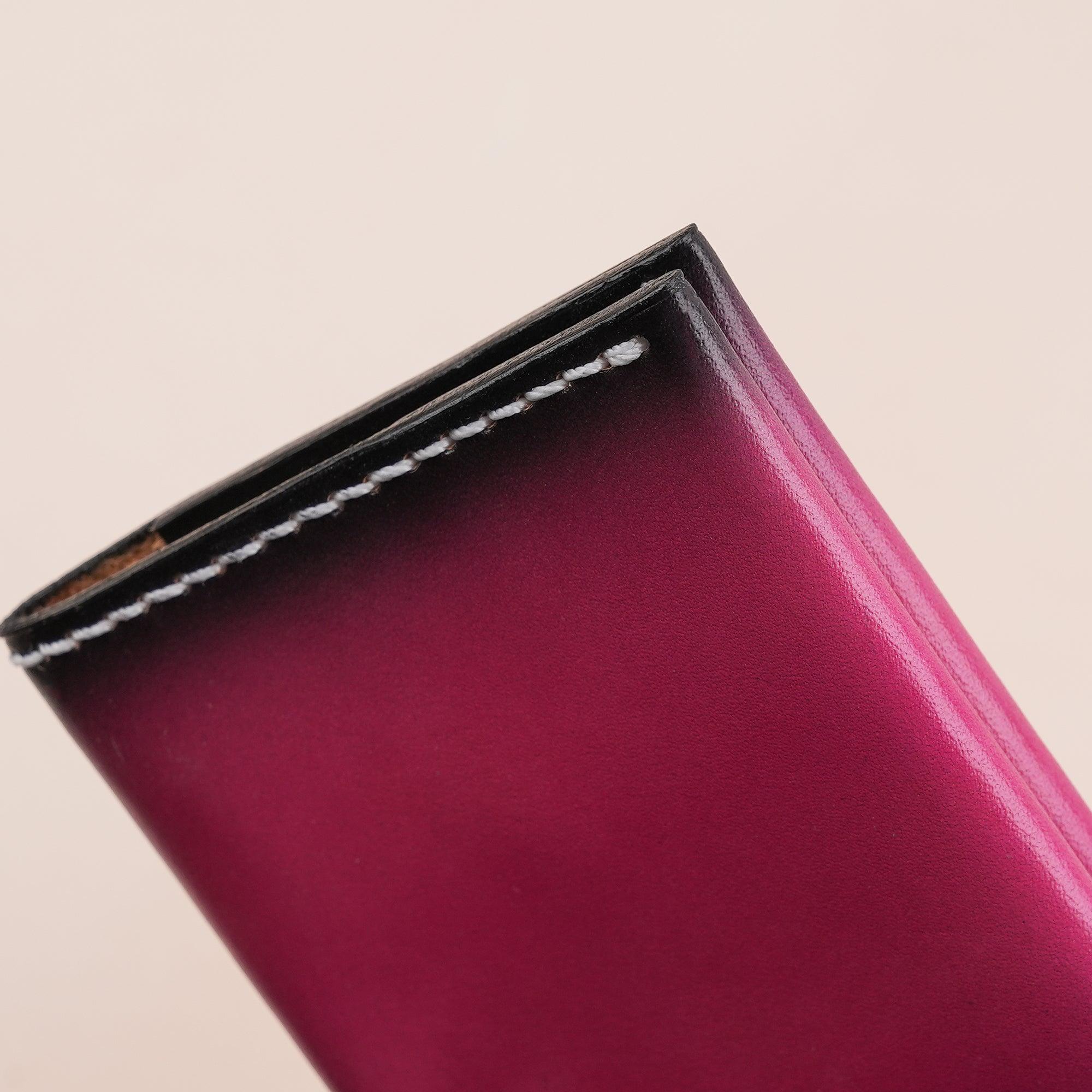 Patina Dark Pink Leather Slim Bifold Card Wallet - WildandKing