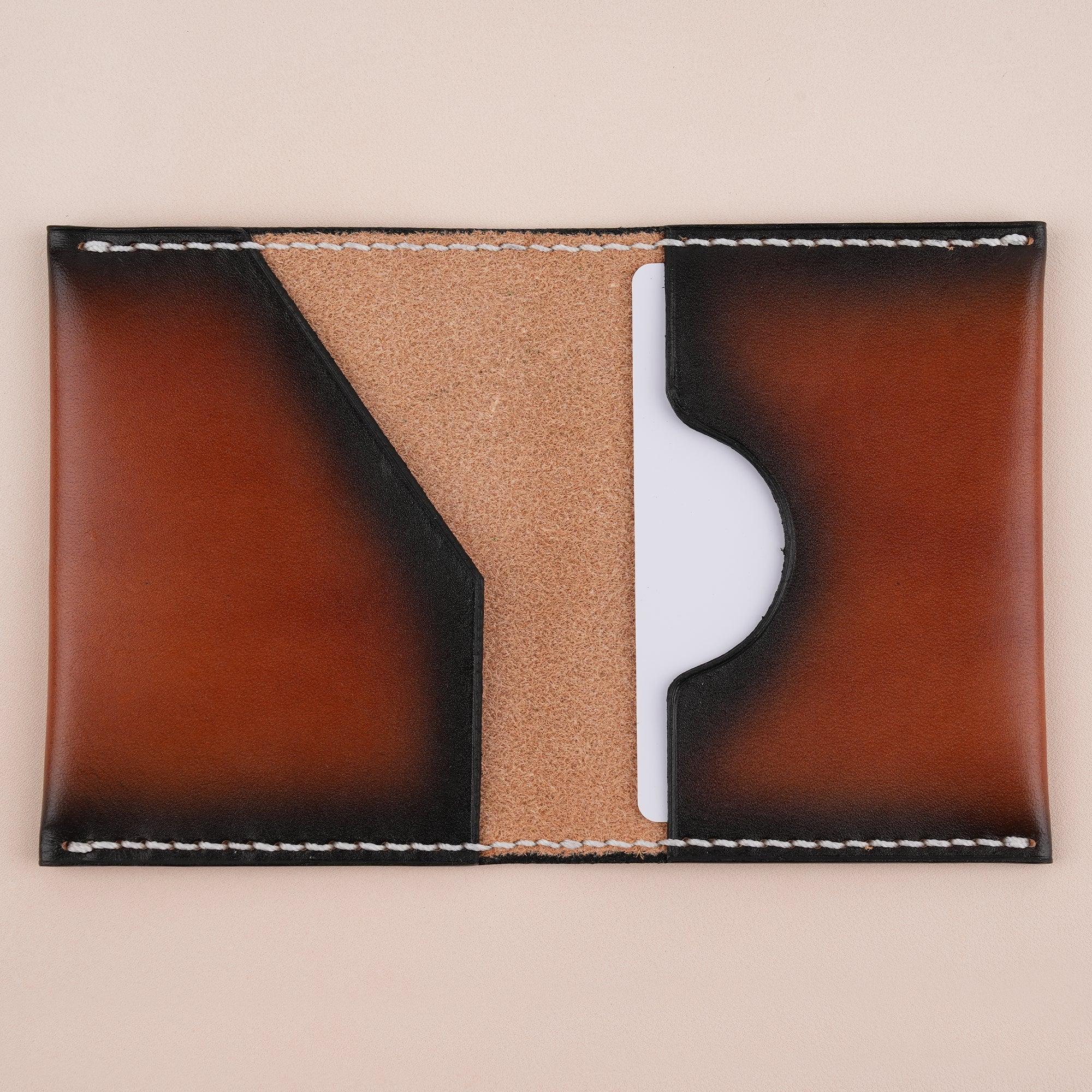 Patina Brown Leather Slim Bifold Card Wallet - WildandKing