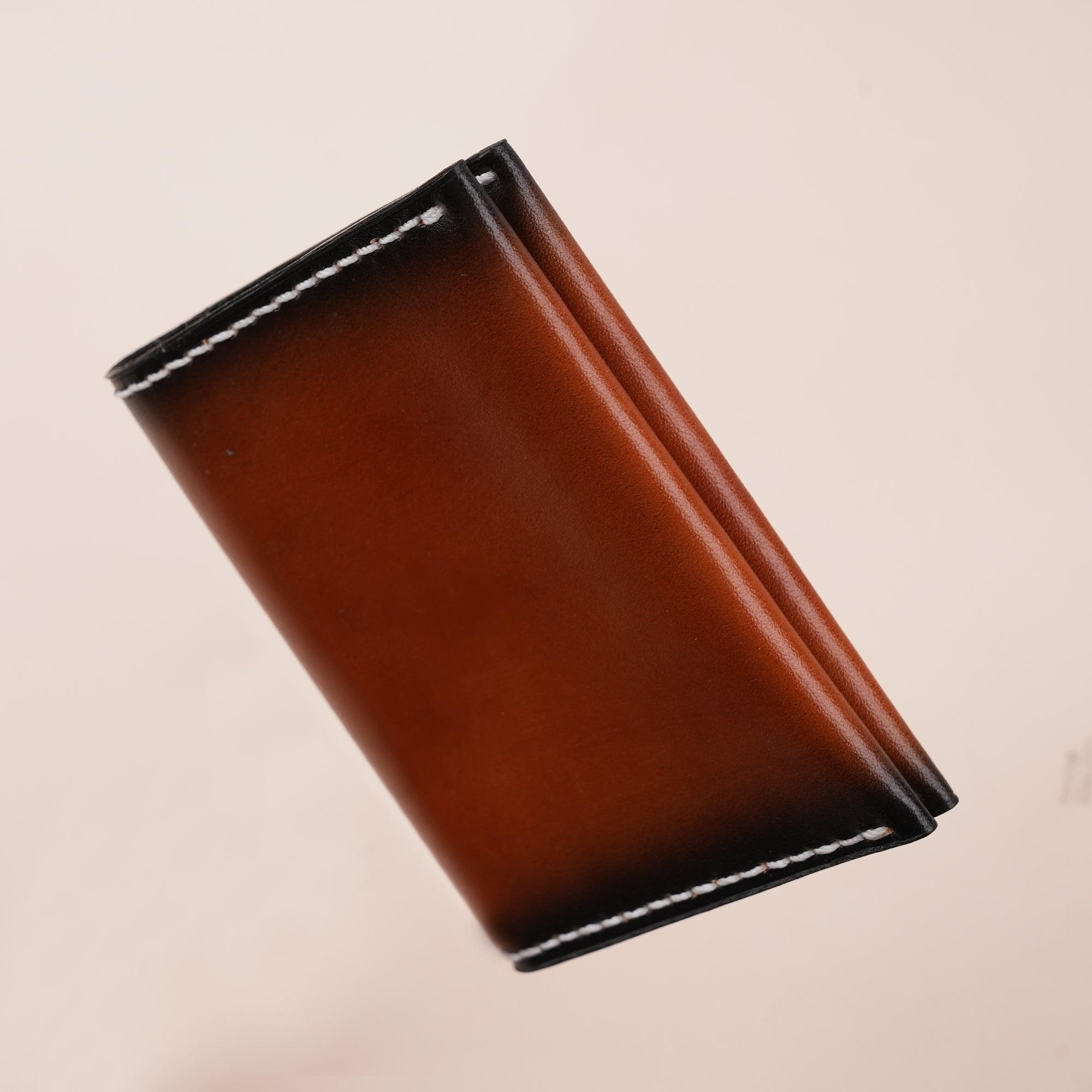 Patina Brown Leather Slim Bifold Card Wallet - WildandKing
