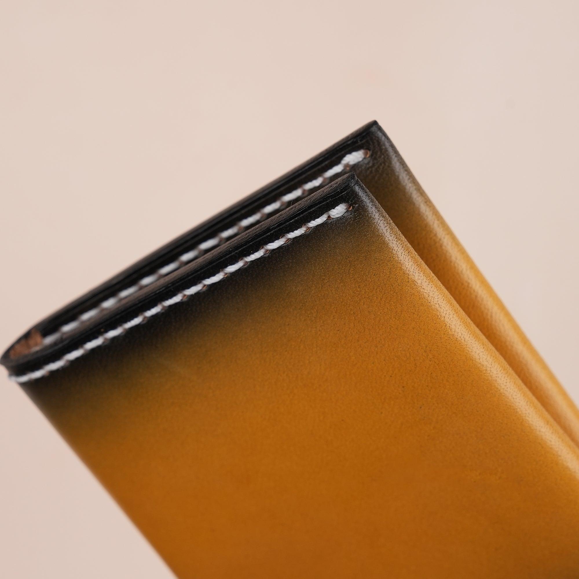 Patina Yellow Leather Slim Bifold Card Wallet - WildandKing