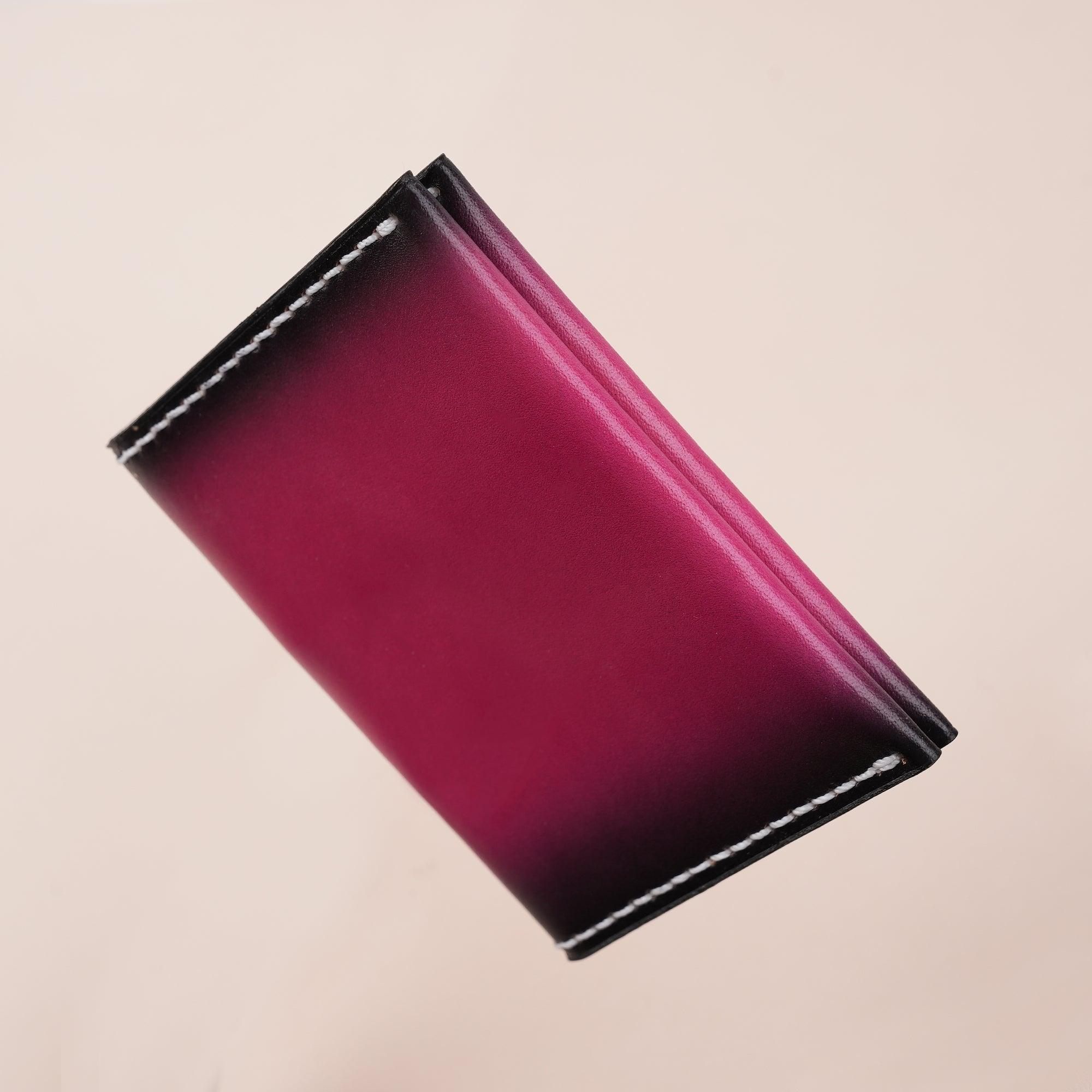 Patina Dark Pink Leather Slim Bifold Card Wallet - WildandKing