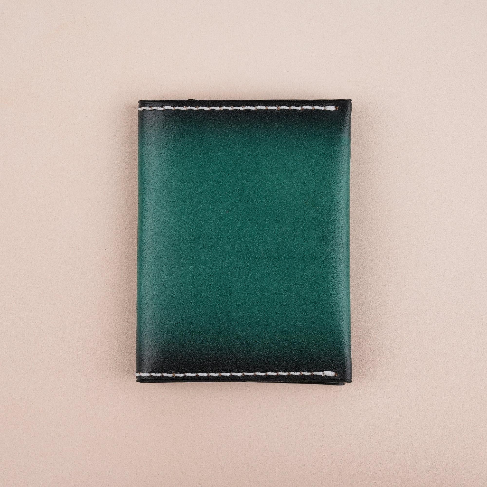 Patina Green Leather Slim Bifold Card Wallet - WildandKing