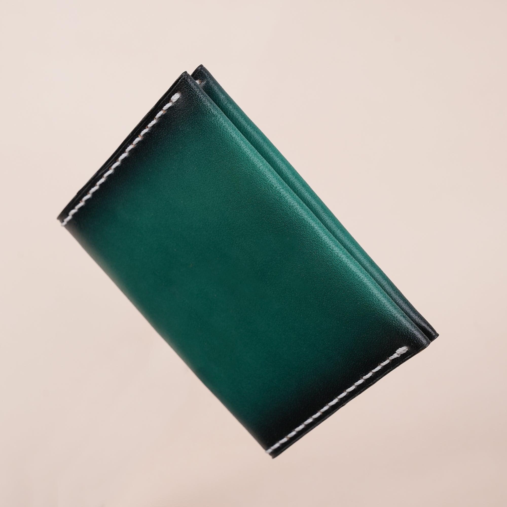 Patina Green Leather Slim Bifold Card Wallet - WildandKing