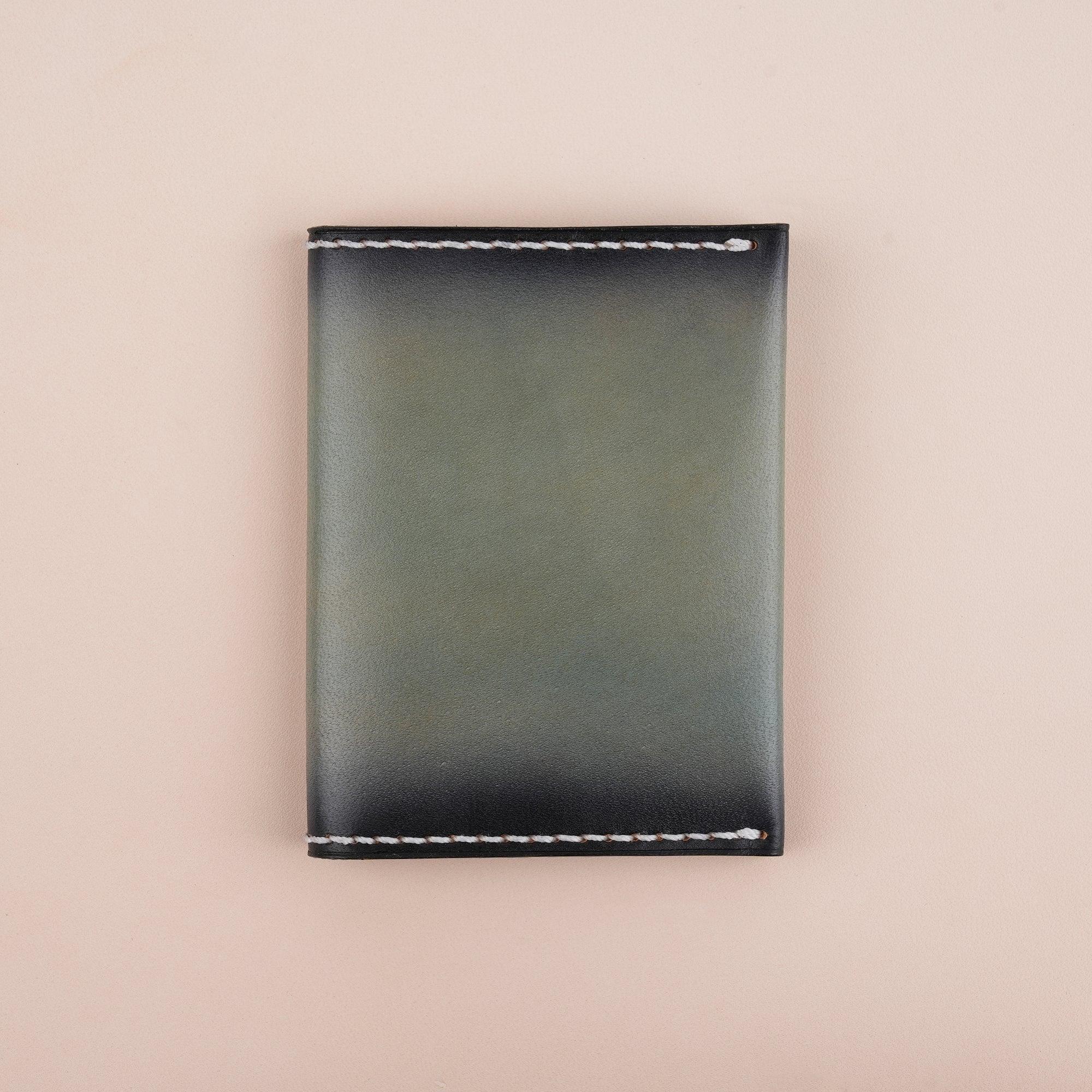 Minimalist Silver Gray Leather Bifold Card Wallet - Patina Finish