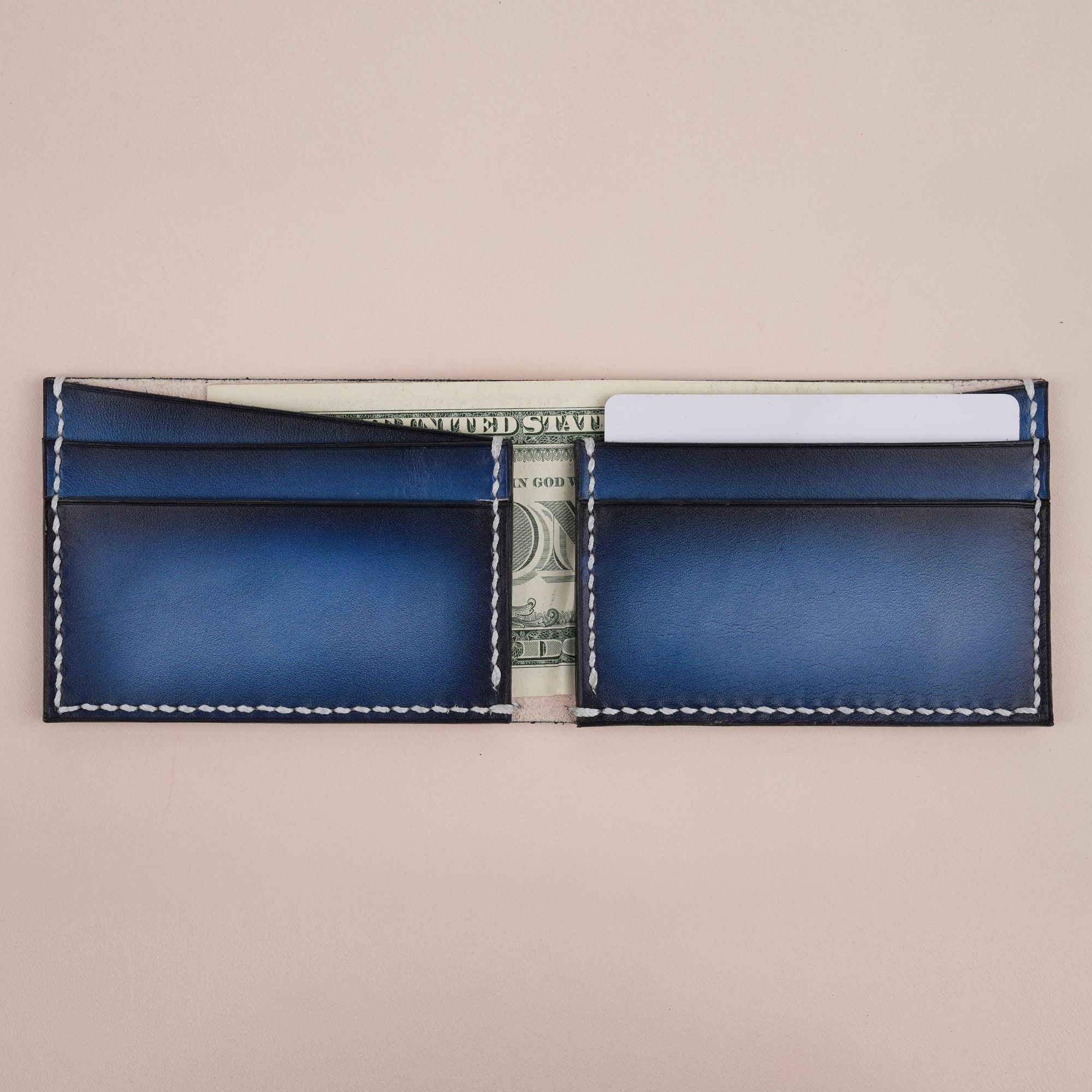 Patina Blue Leather Bifold Wallet Mens - WildandKing