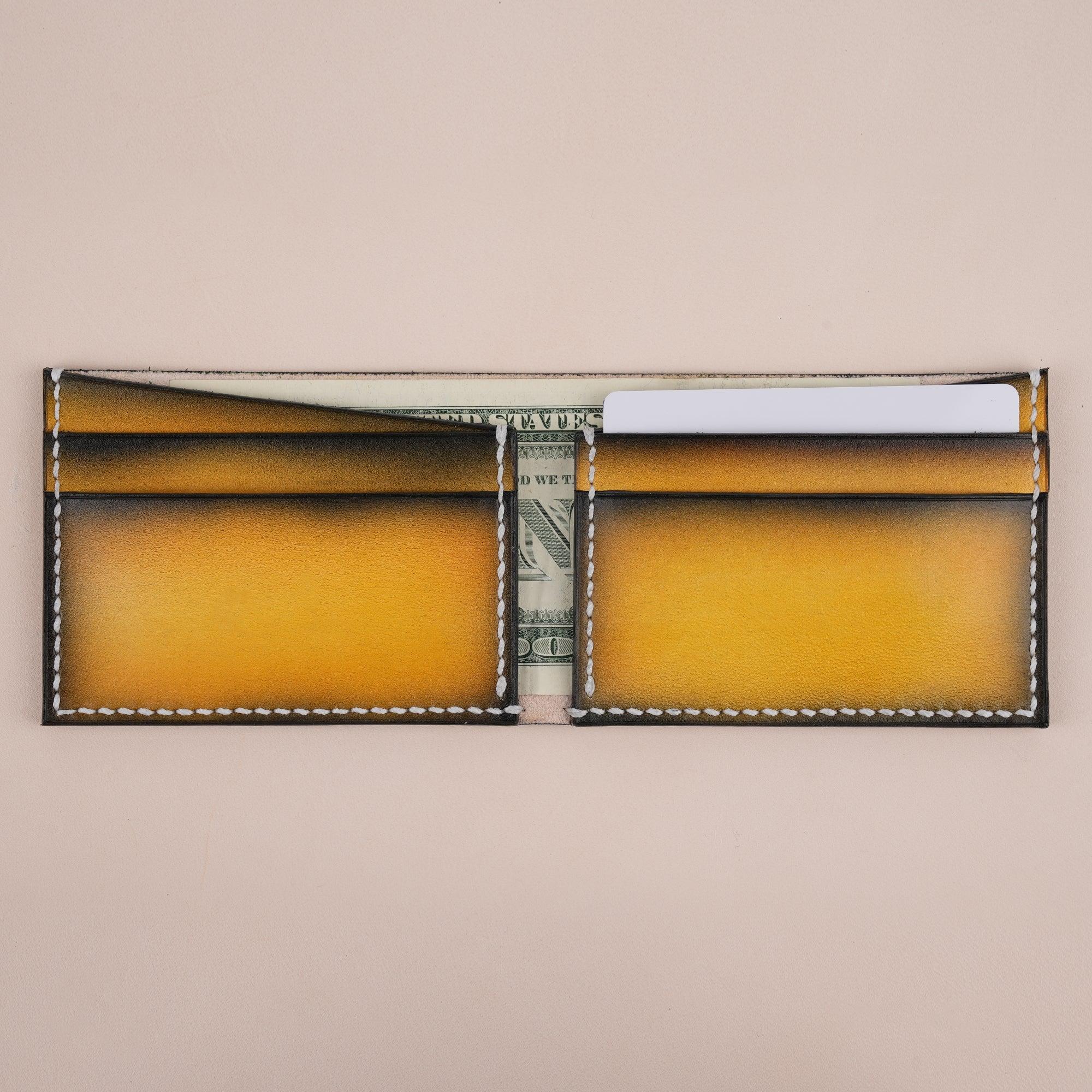 Patina Yellow Leather Bifold Wallet Mens - WildandKing