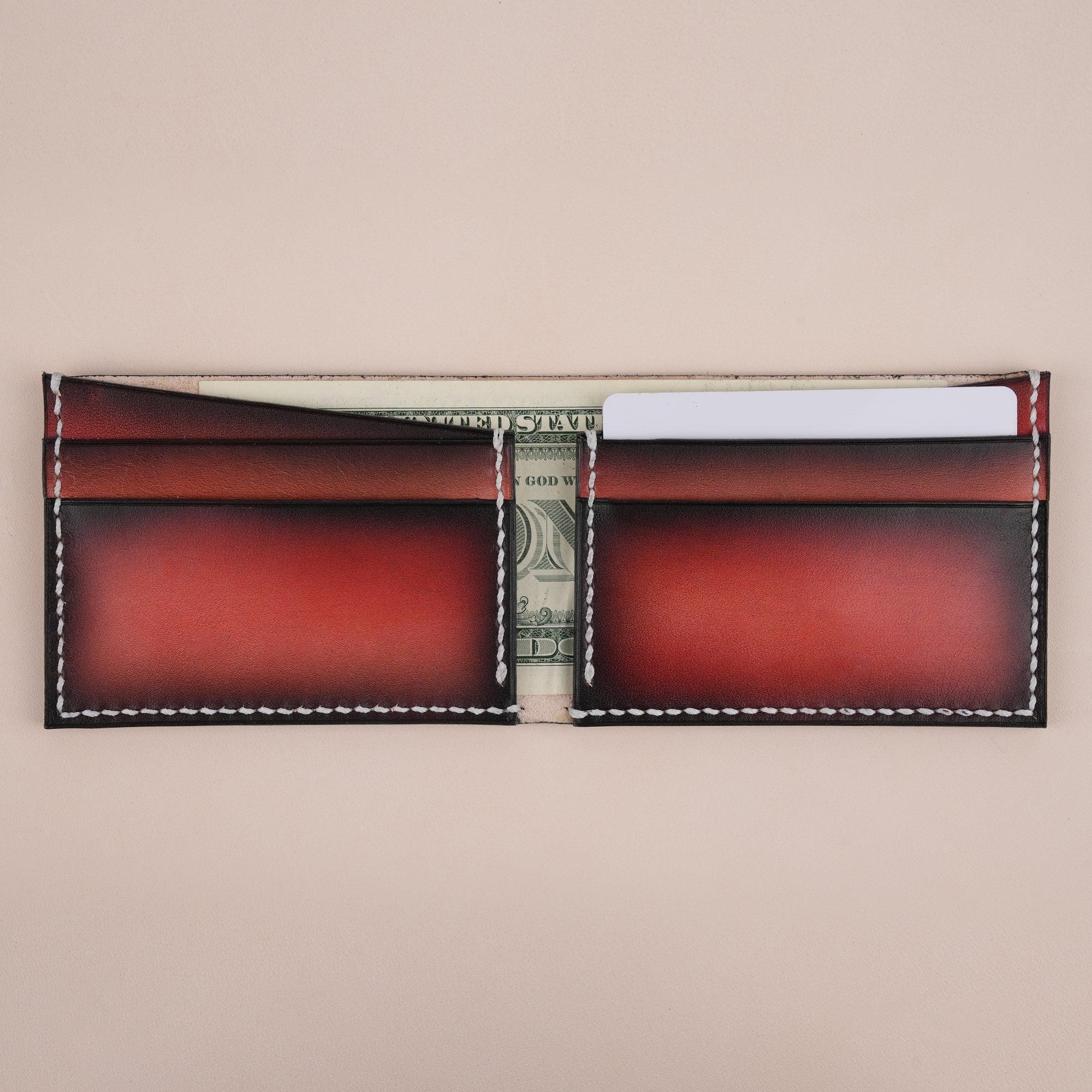 Patina Red Leather Bifold Wallet Mens - WildandKing