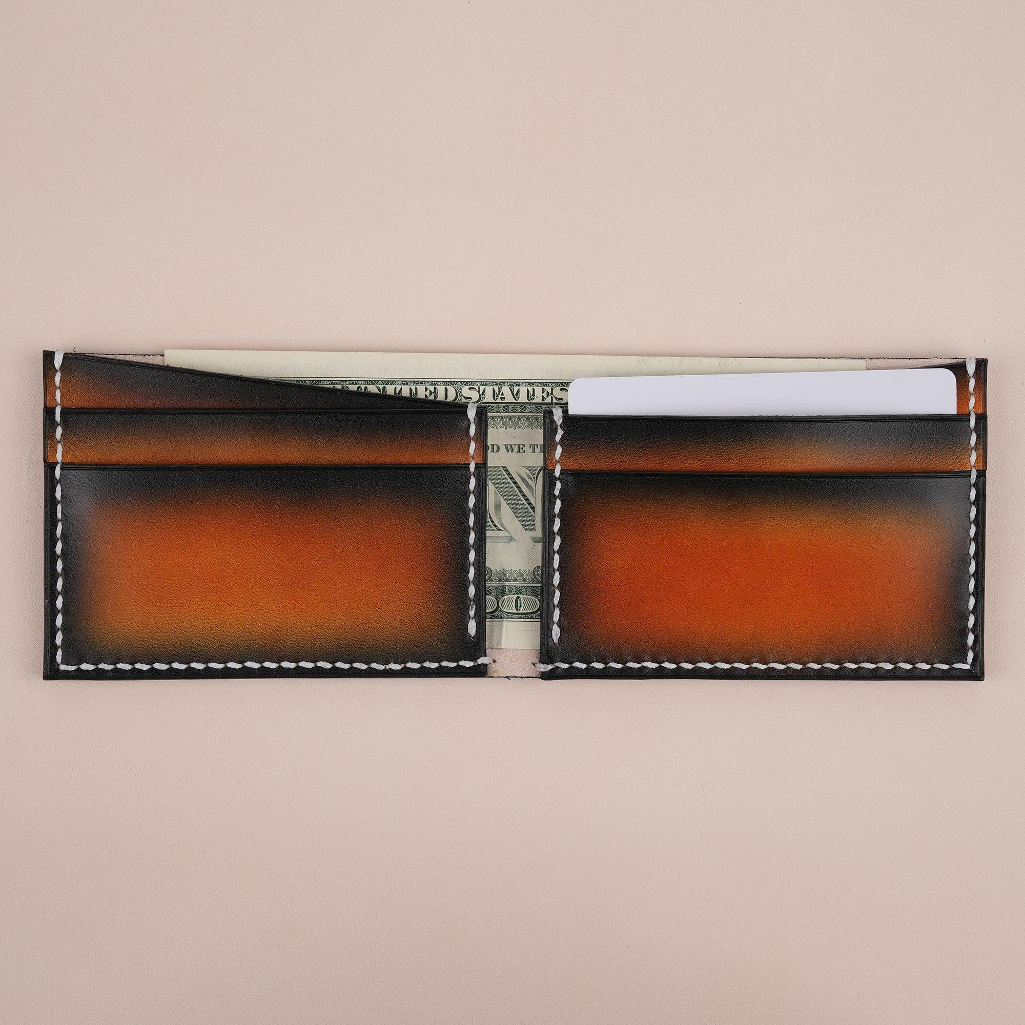 Patina Reddish Orange Leather Bifold Wallet Mens - WildandKing