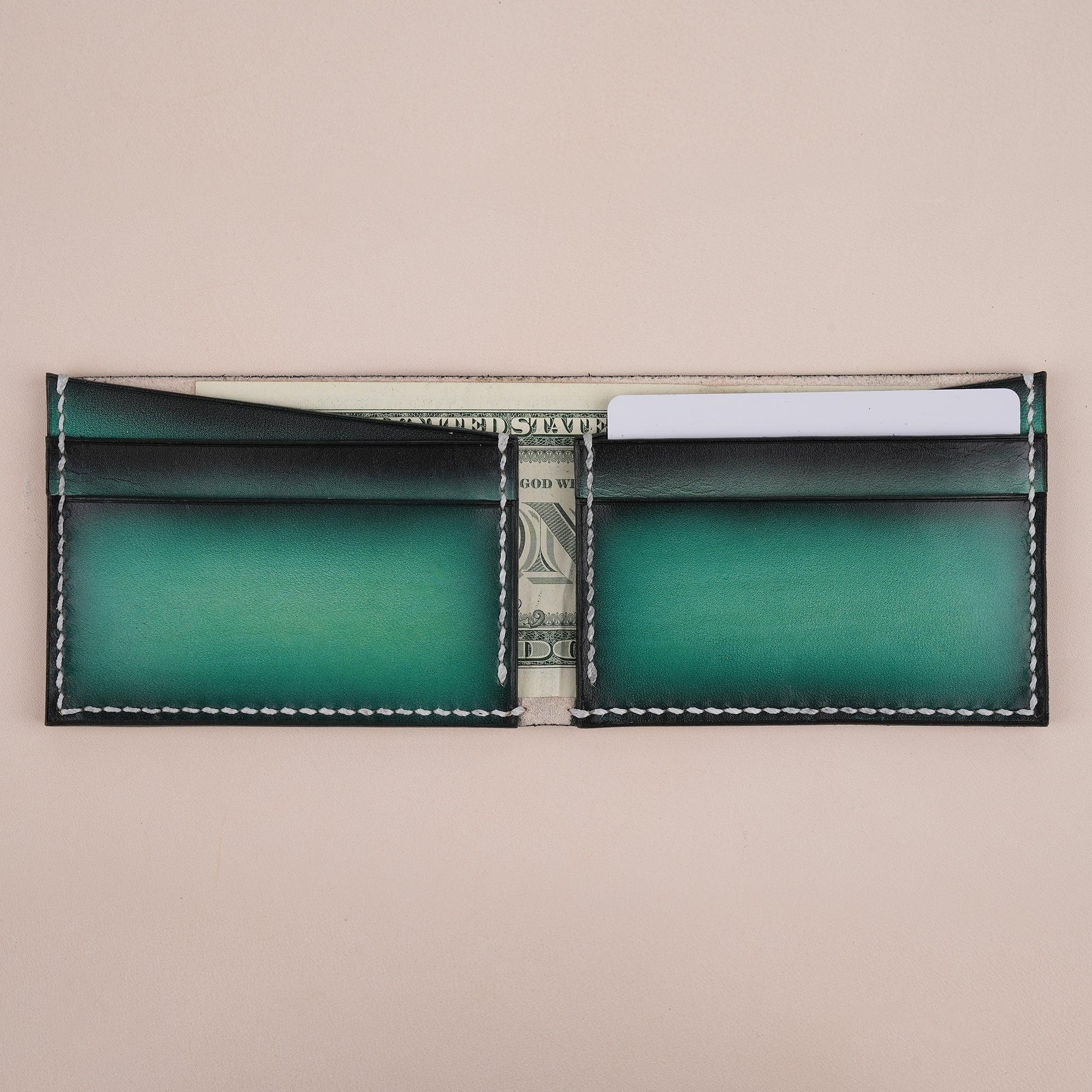 Patina Green Leather Bifold Wallet Mens - WildandKing