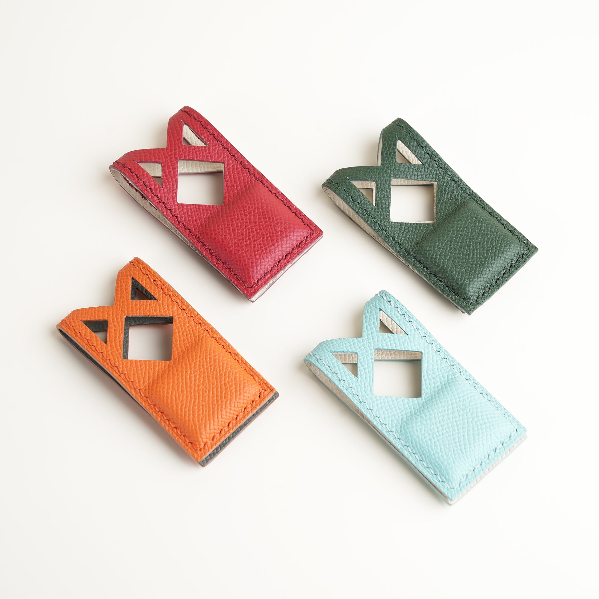Red Geometric Epsom Leather Money Clip - Square Shape